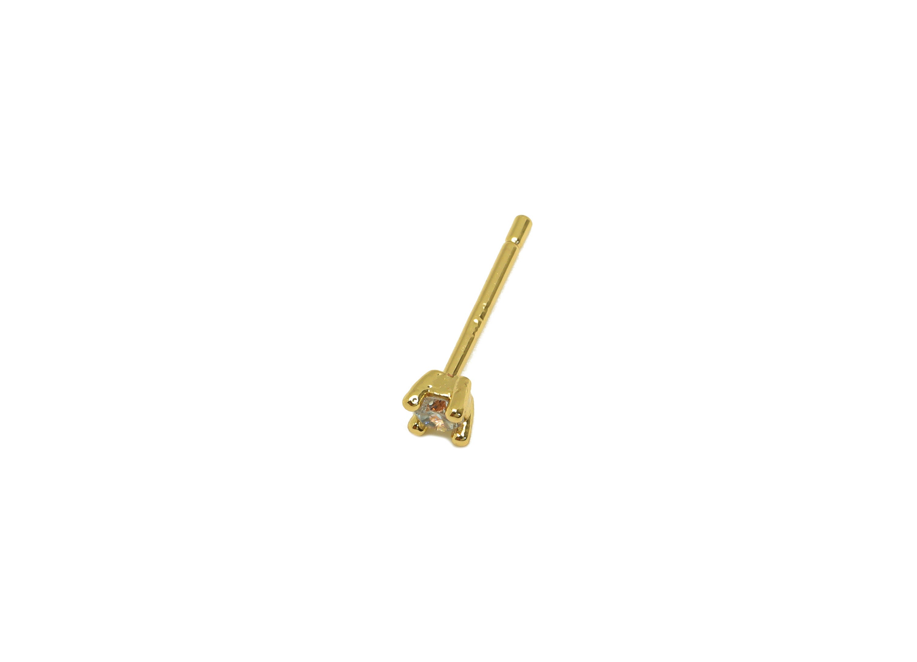 Brass CZ Mini Earring Stud - Brass Round Cubic Zircon Post - Brass Circle Zircon Earring Post - 18K Real Gold Plating - 13x3x3mm - RGP7102 - DOMEDBAZAAR
