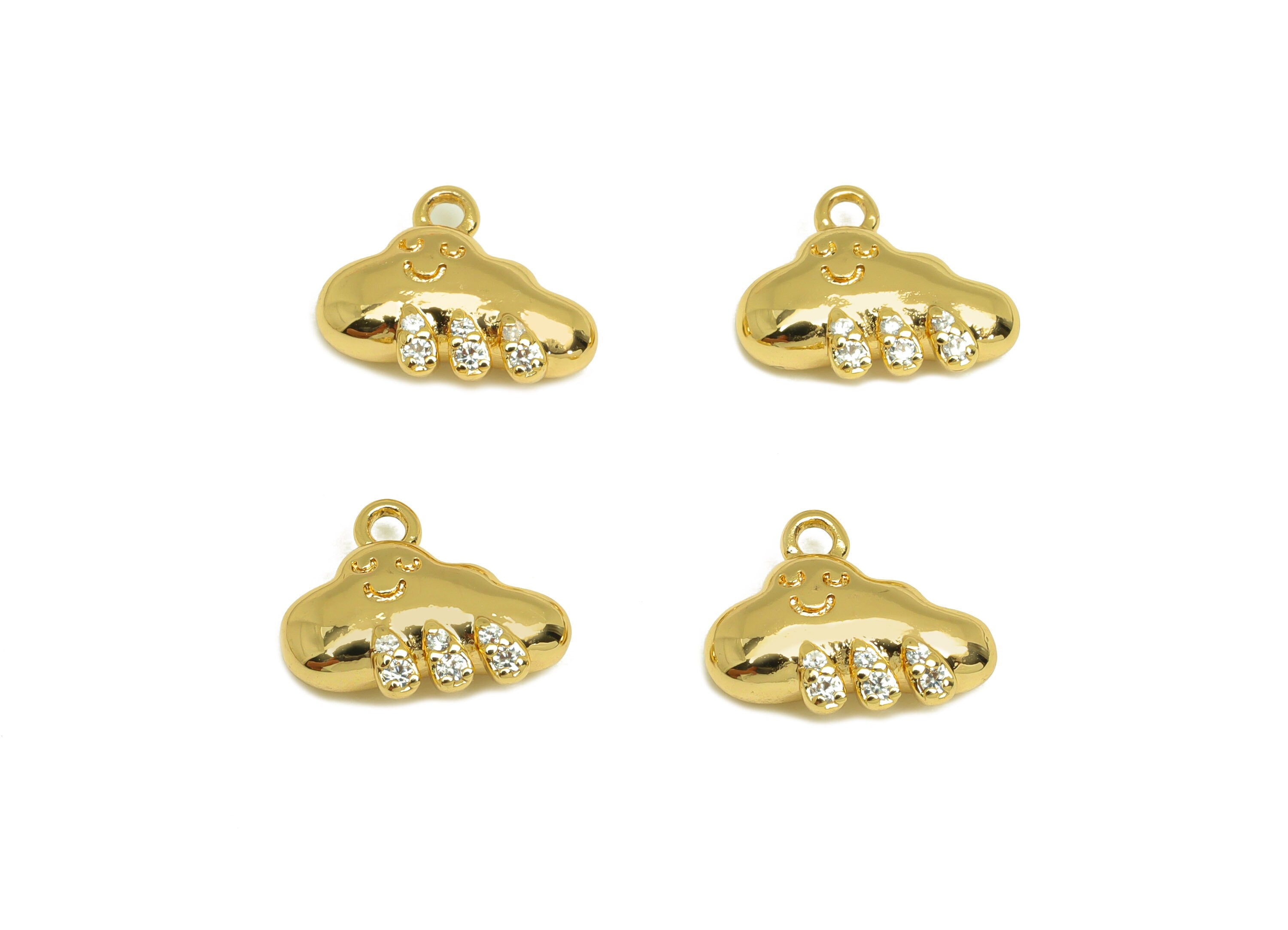 Brass CZ Could Earring Charm - Brass Teardrop Face Earring Charms - Brass Cubic Zircon Pendant - 18K Real Gold Plating - 10x12x4mm - RGP6831 - DOMEDBAZAAR