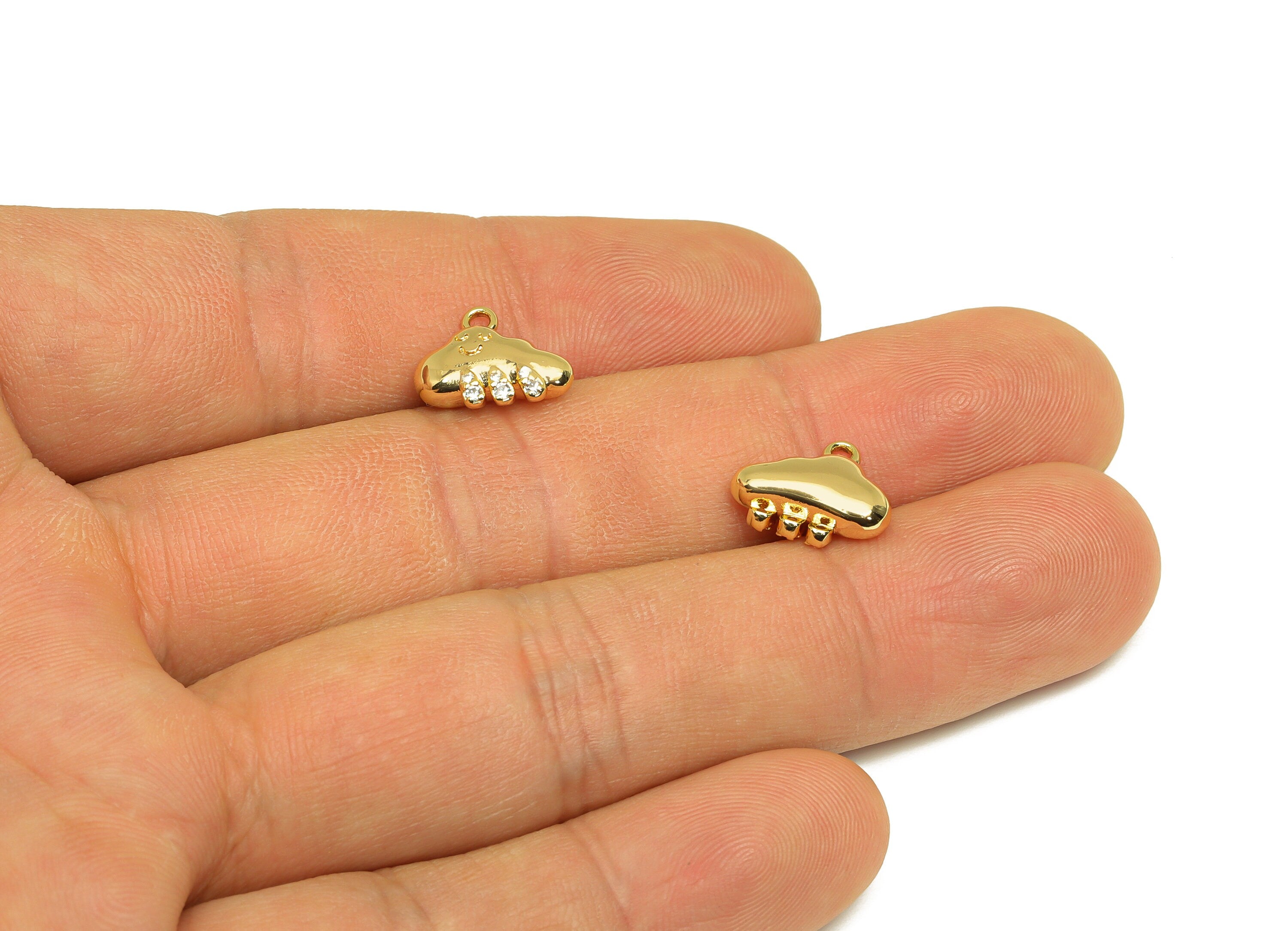 Brass CZ Could Earring Charm - Brass Teardrop Face Earring Charms - Brass Cubic Zircon Pendant - 18K Real Gold Plating - 10x12x4mm - RGP6831 - DOMEDBAZAAR