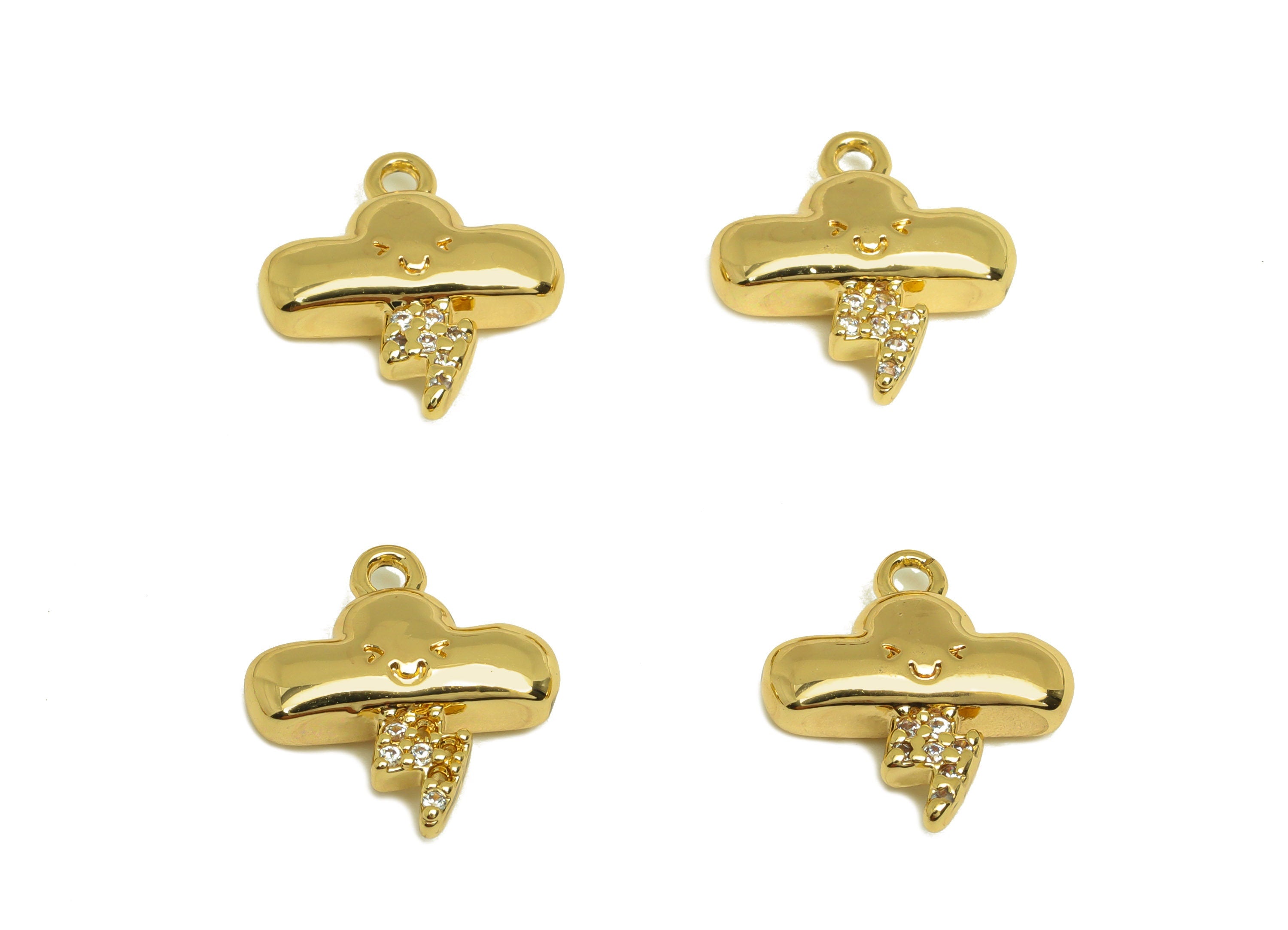 Brass CZ Could Earring Charm - Brass Lightning Face Earring Charms - Brass Cubic Zircon Pendant - 18K Real Gold Plating -13x12x4mm - RGP6837 - DOMEDBAZAAR