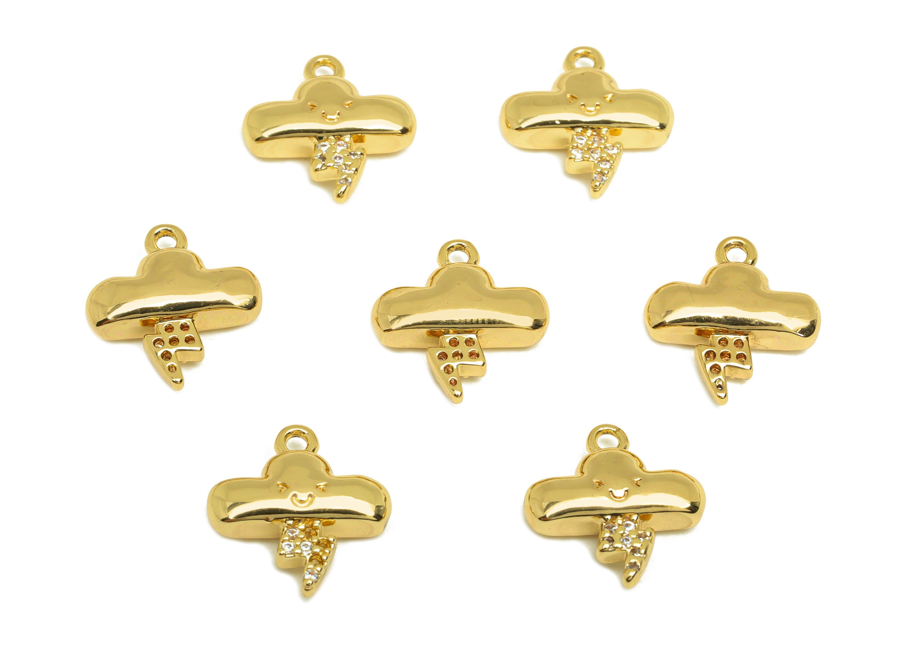 Brass CZ Could Earring Charm - Brass Lightning Face Earring Charms - Brass Cubic Zircon Pendant - 18K Real Gold Plating -13x12x4mm - RGP6837 - DOMEDBAZAAR
