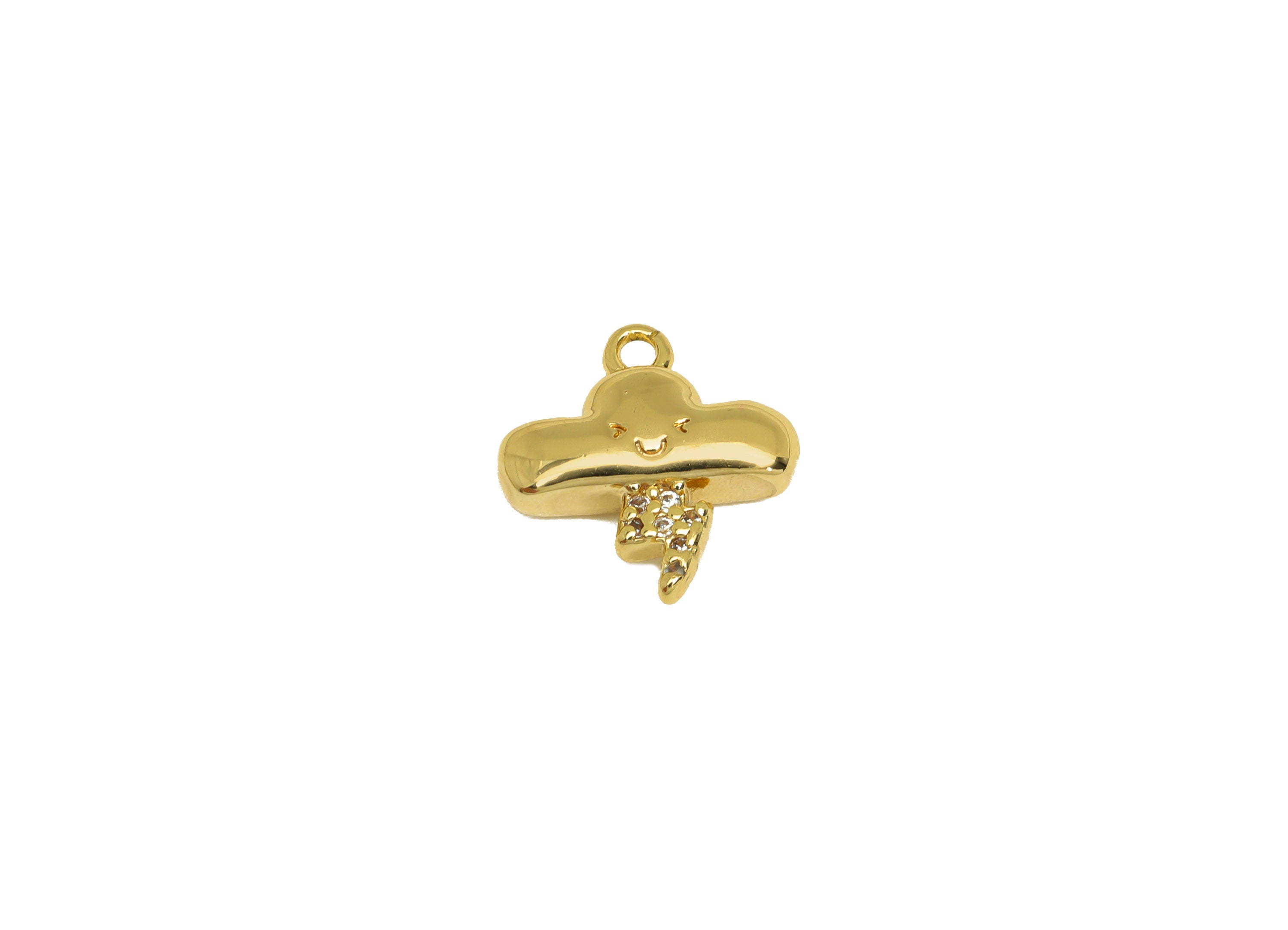 Brass CZ Could Earring Charm - Brass Lightning Face Earring Charms - Brass Cubic Zircon Pendant - 18K Real Gold Plating -13x12x4mm - RGP6837 - DOMEDBAZAAR