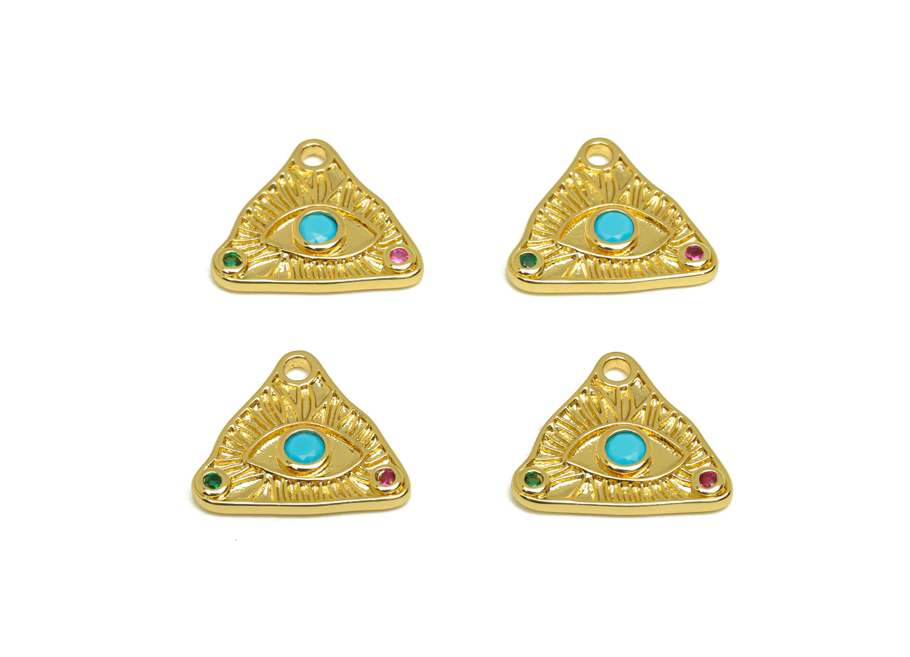 Brass CZ Triangle Earring Charm - Brass Eye Earring Charms - Brass Rainbow Cubic Zircon Charm - 18K Real Gold Plating - 13x15x2mm - RGP6813 - DOMEDBAZAAR