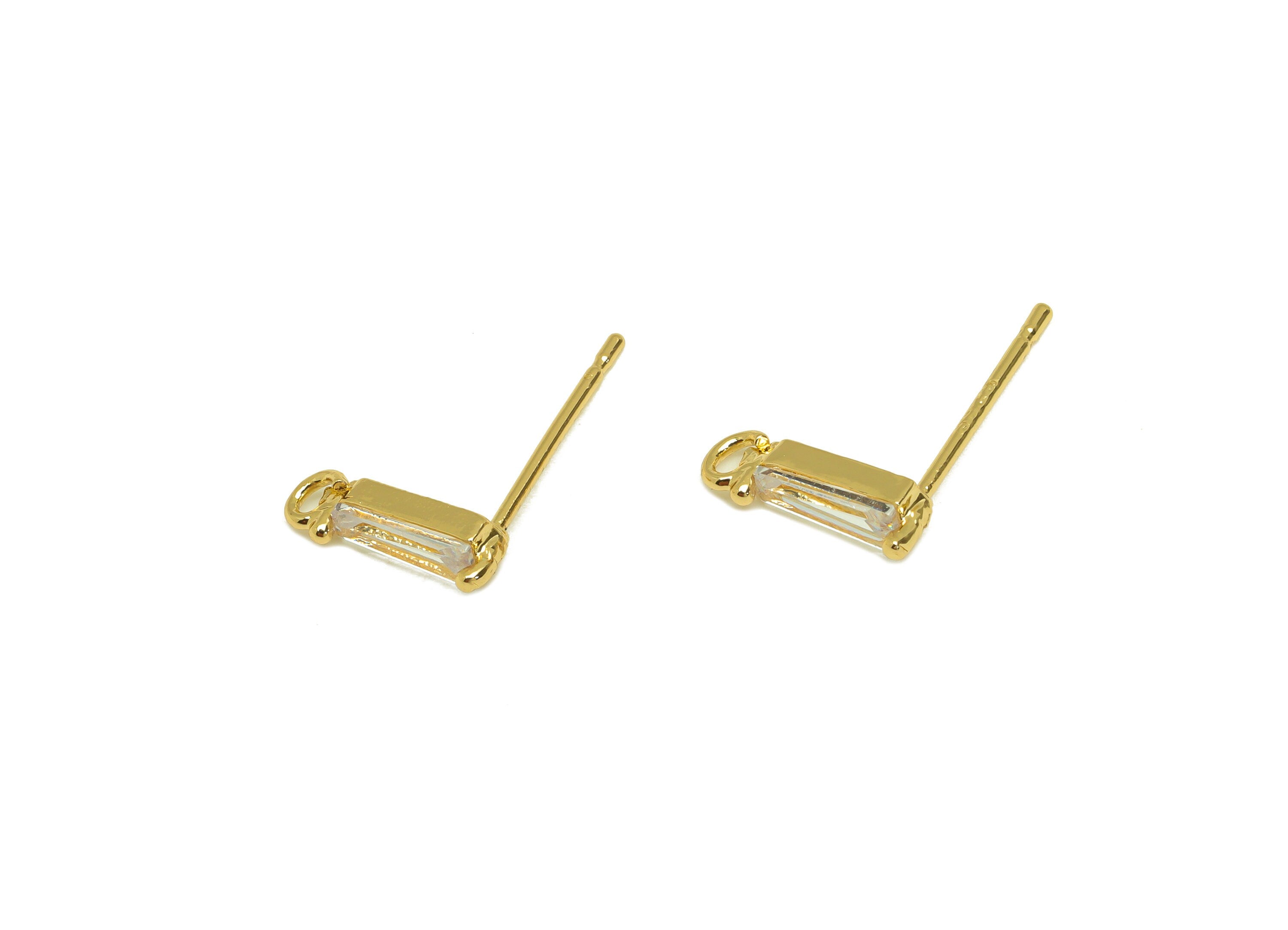 Brass CZ Trapezoid Earring Stud - Brass Cubic Zircon Post With Loop - Brass Zircon Earring Post - 18K Real Gold Plating - 15x11x6mm -RGP7096 - DOMEDBAZAAR