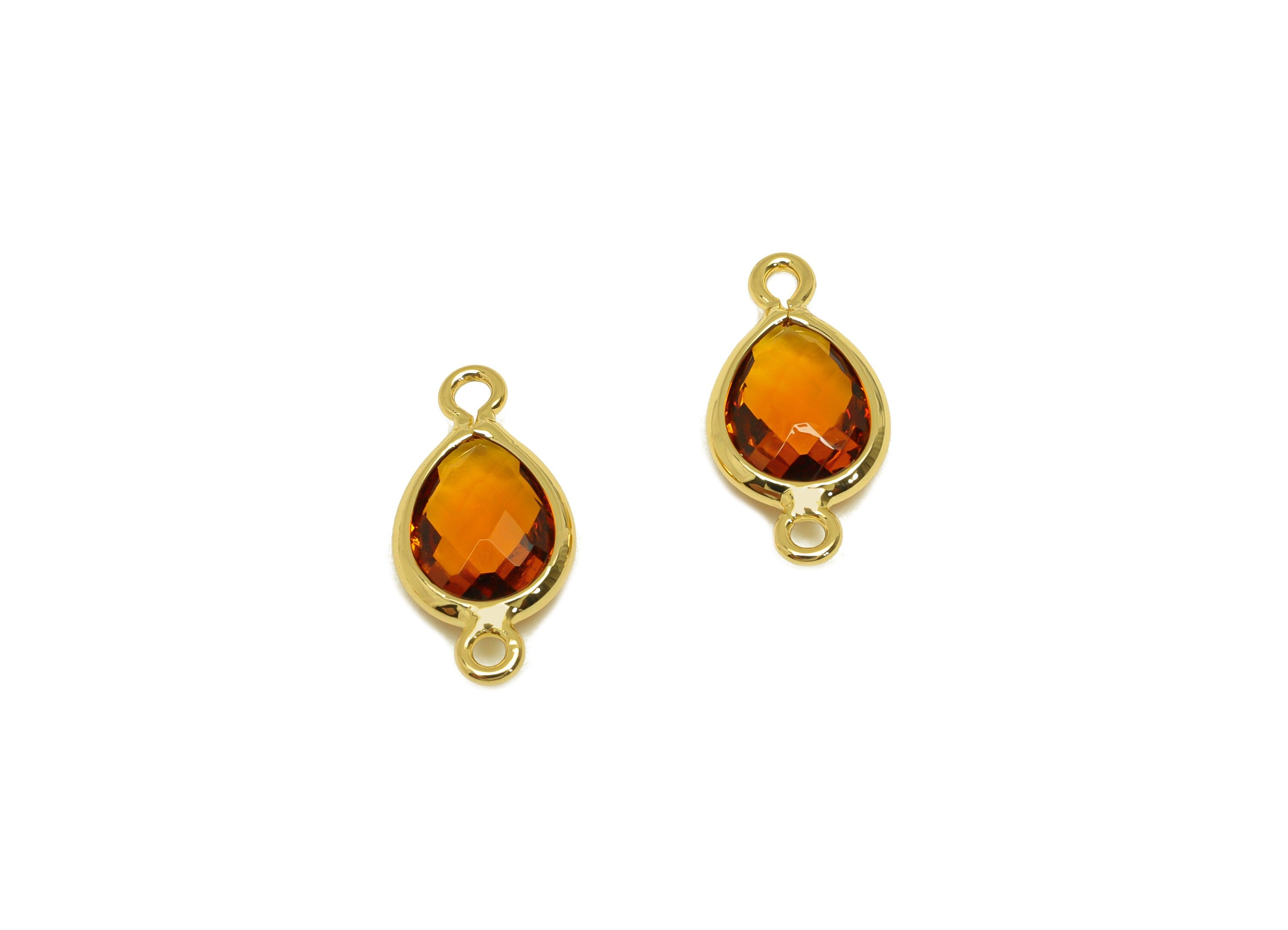 Brass Teardrop Connector - Brass Faceted Glass Earring Charm - Dark Brown Earring Charm - 18K Real Gold Plated - 14x6x2mm - RGP6922W - DOMEDBAZAAR