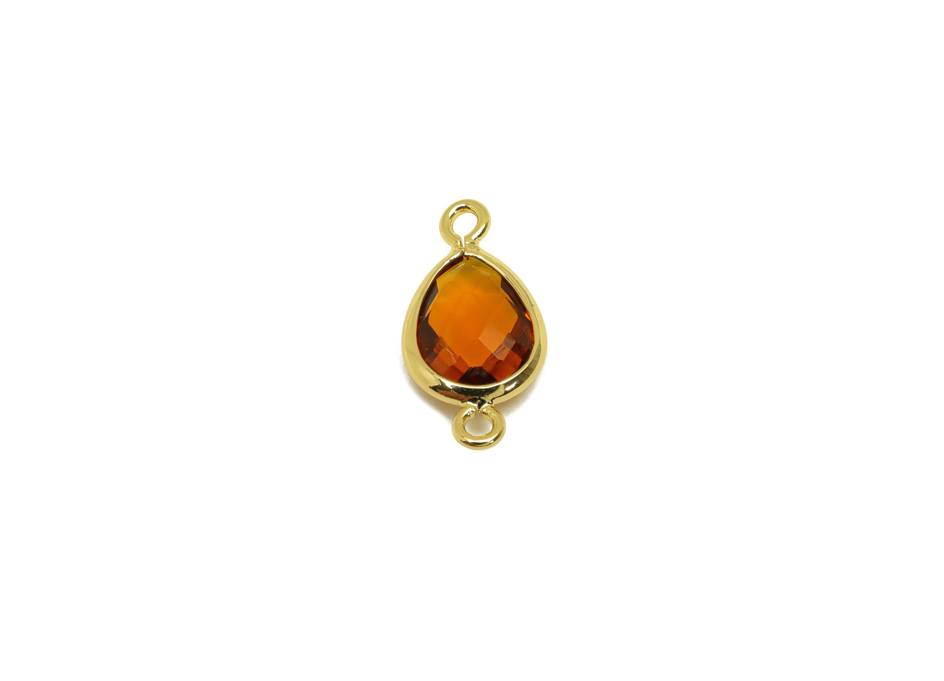 Brass Teardrop Connector - Brass Faceted Glass Earring Charm - Dark Brown Earring Charm - 18K Real Gold Plated - 14x6x2mm - RGP6922W - DOMEDBAZAAR