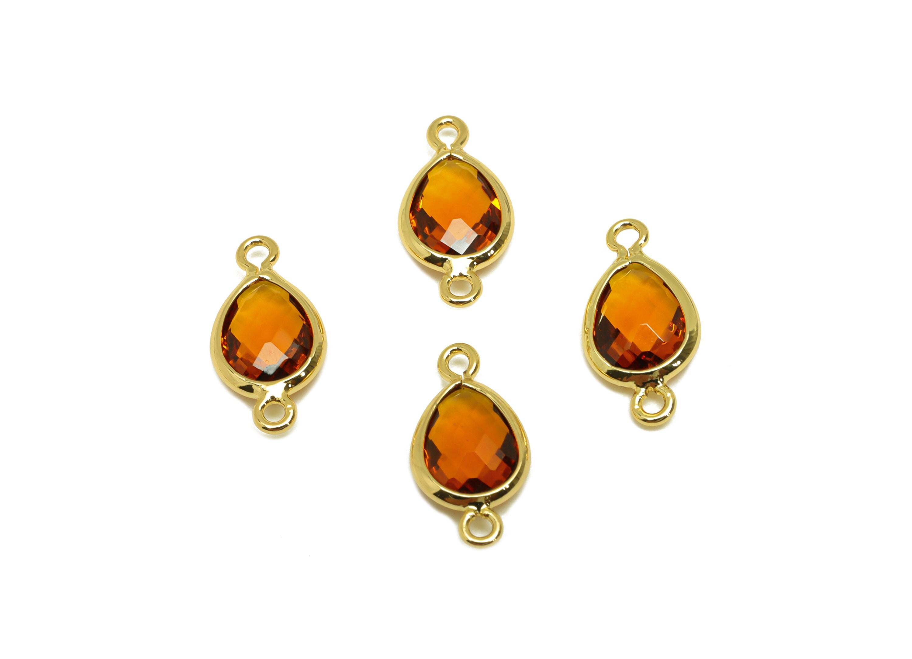 Brass Teardrop Connector - Brass Faceted Glass Earring Charm - Dark Brown Earring Charm - 18K Real Gold Plated - 14x6x2mm - RGP6922W - DOMEDBAZAAR