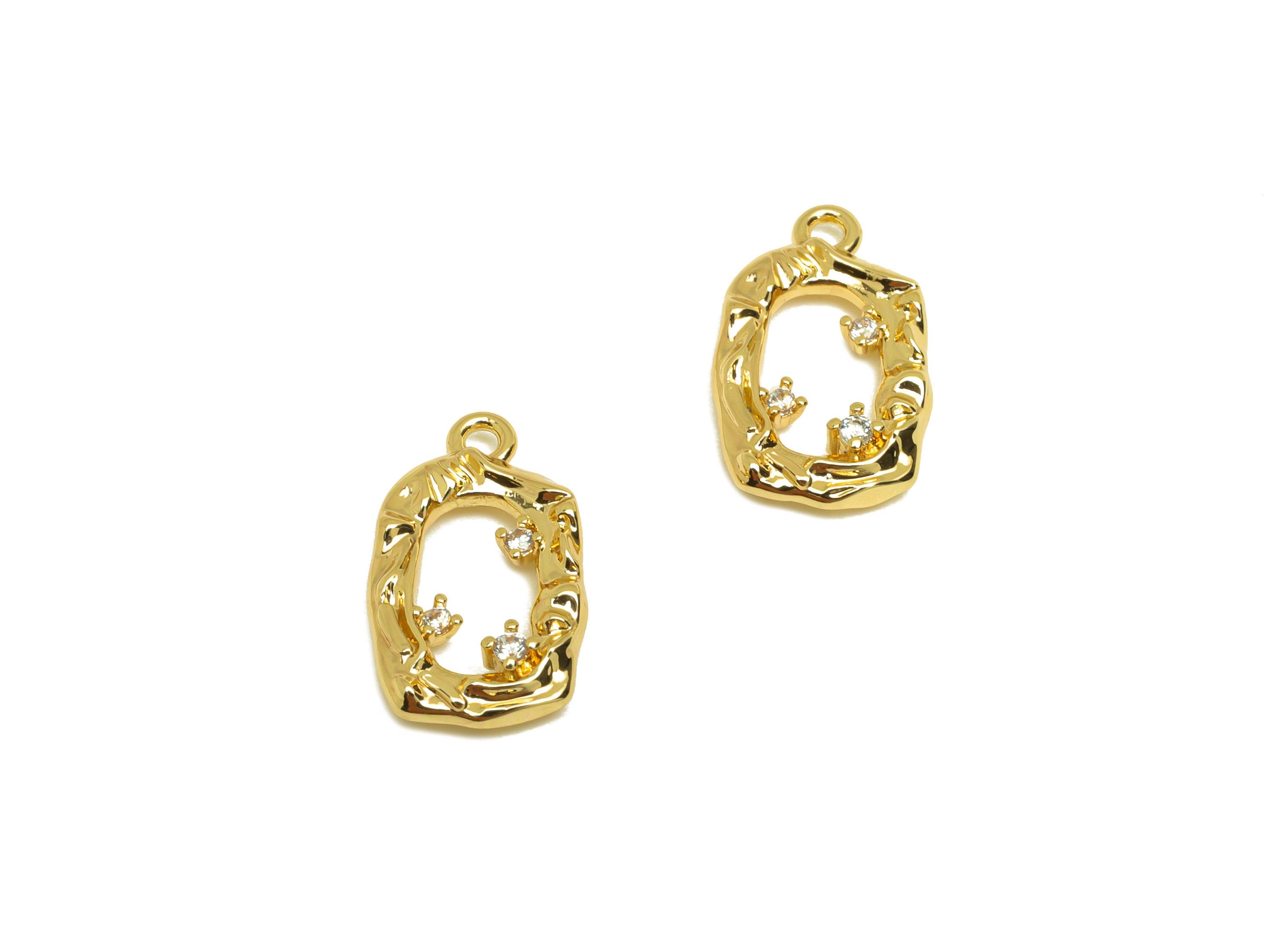 Brass CZ Rectangle Earring Charm - Brass Frame Earring Charms - Brass Cubic Zircon Pendant - 18K Real Gold Plating - 15x9x2.75mm - RGP6839 - DOMEDBAZAAR