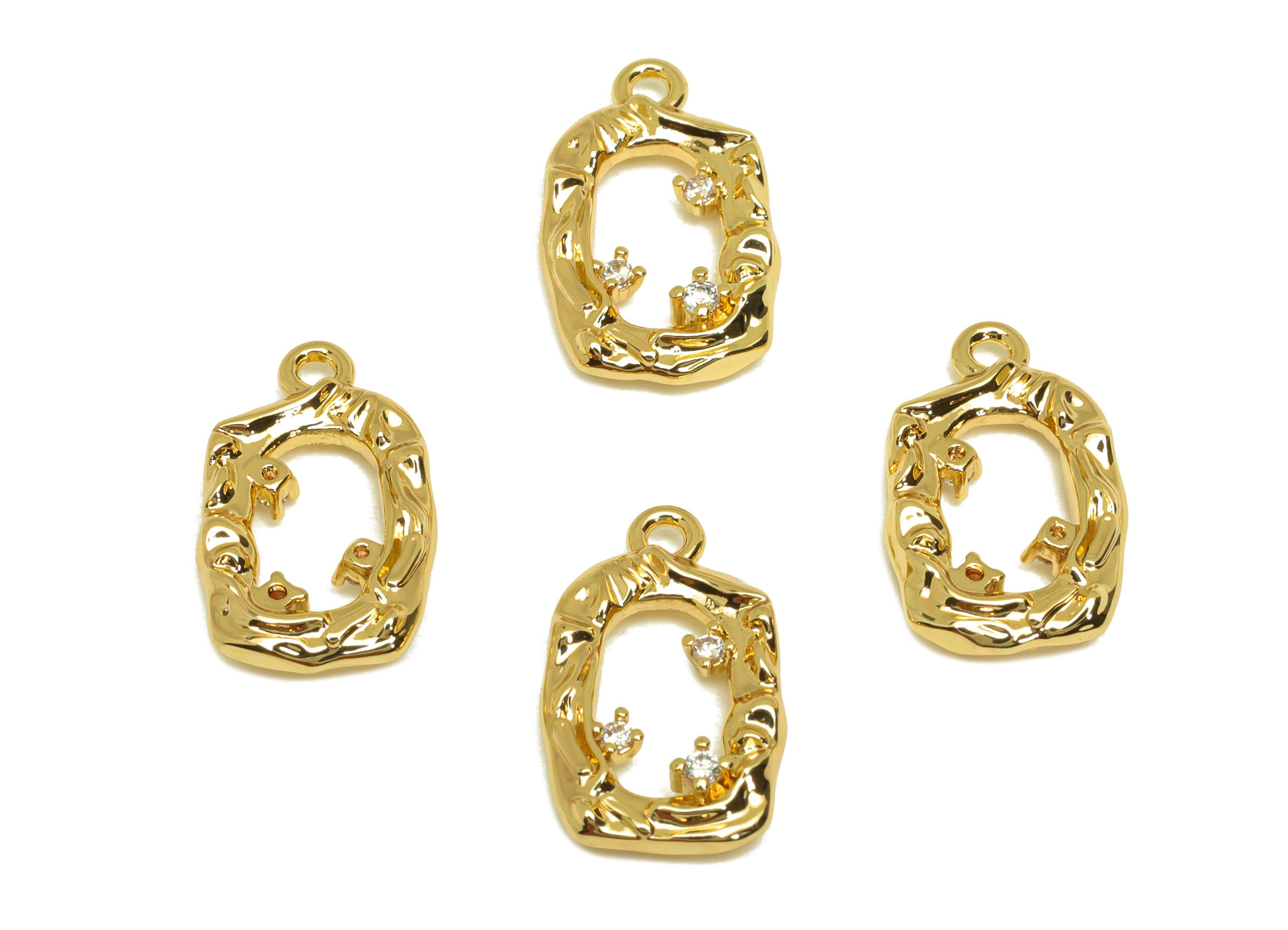 Brass CZ Rectangle Earring Charm - Brass Frame Earring Charms - Brass Cubic Zircon Pendant - 18K Real Gold Plating - 15x9x2.75mm - RGP6839 - DOMEDBAZAAR