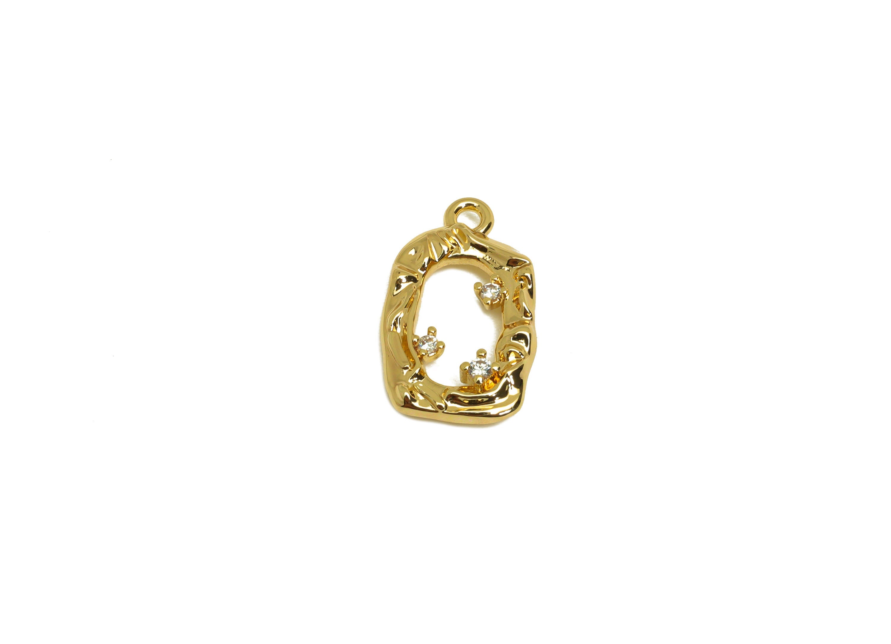 Brass CZ Rectangle Earring Charm - Brass Frame Earring Charms - Brass Cubic Zircon Pendant - 18K Real Gold Plating - 15x9x2.75mm - RGP6839 - DOMEDBAZAAR