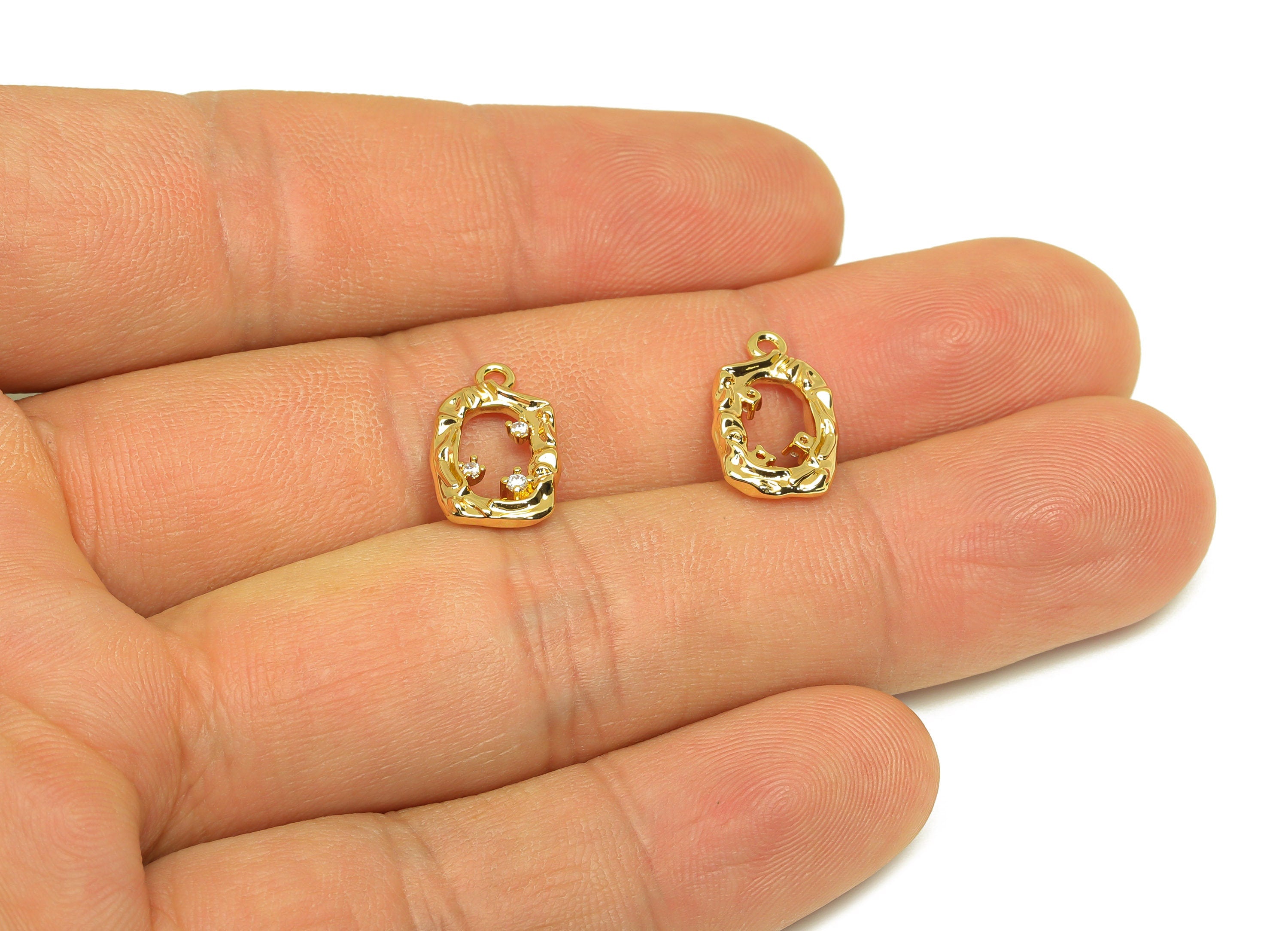 Brass CZ Rectangle Earring Charm - Brass Frame Earring Charms - Brass Cubic Zircon Pendant - 18K Real Gold Plating - 15x9x2.75mm - RGP6839 - DOMEDBAZAAR
