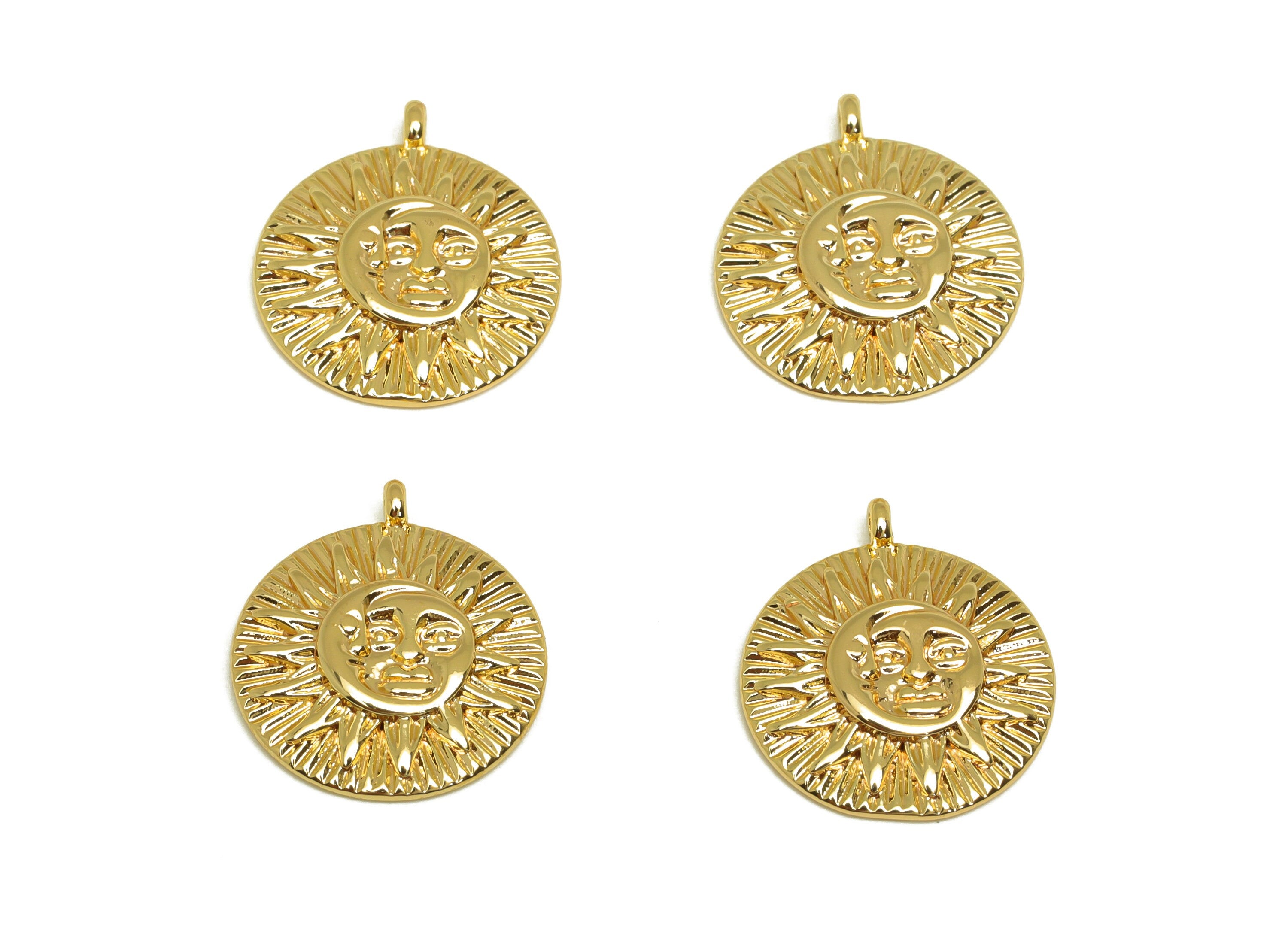 Brass Crescent Earring Charm - Brass Textured Sun Face Earring Charms - Textured Sunshine Pendant - 18K Real Gold Plating -16x14x2mm-RGP6784 - DOMEDBAZAAR