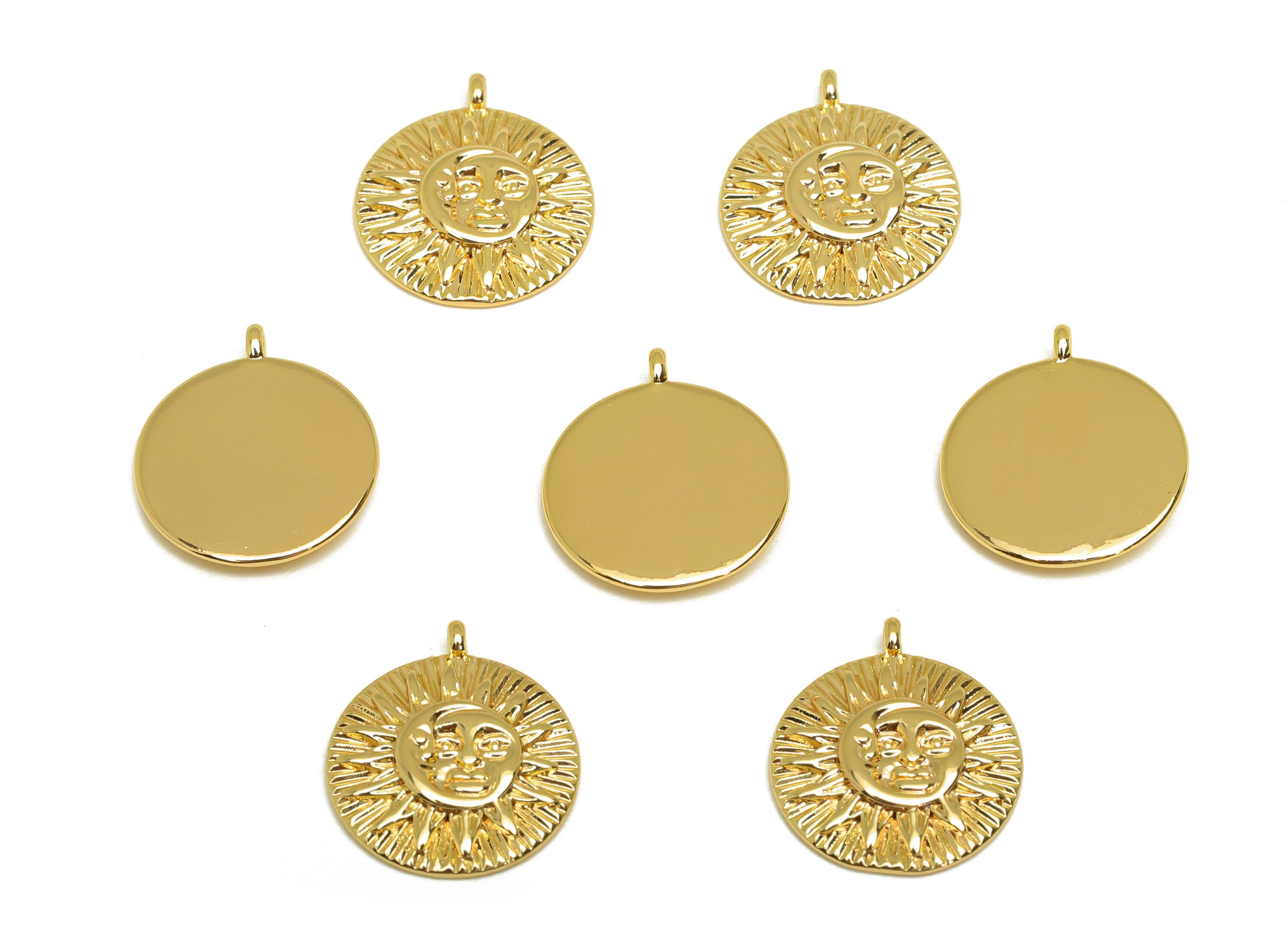 Brass Crescent Earring Charm - Brass Textured Sun Face Earring Charms - Textured Sunshine Pendant - 18K Real Gold Plating -16x14x2mm-RGP6784 - DOMEDBAZAAR