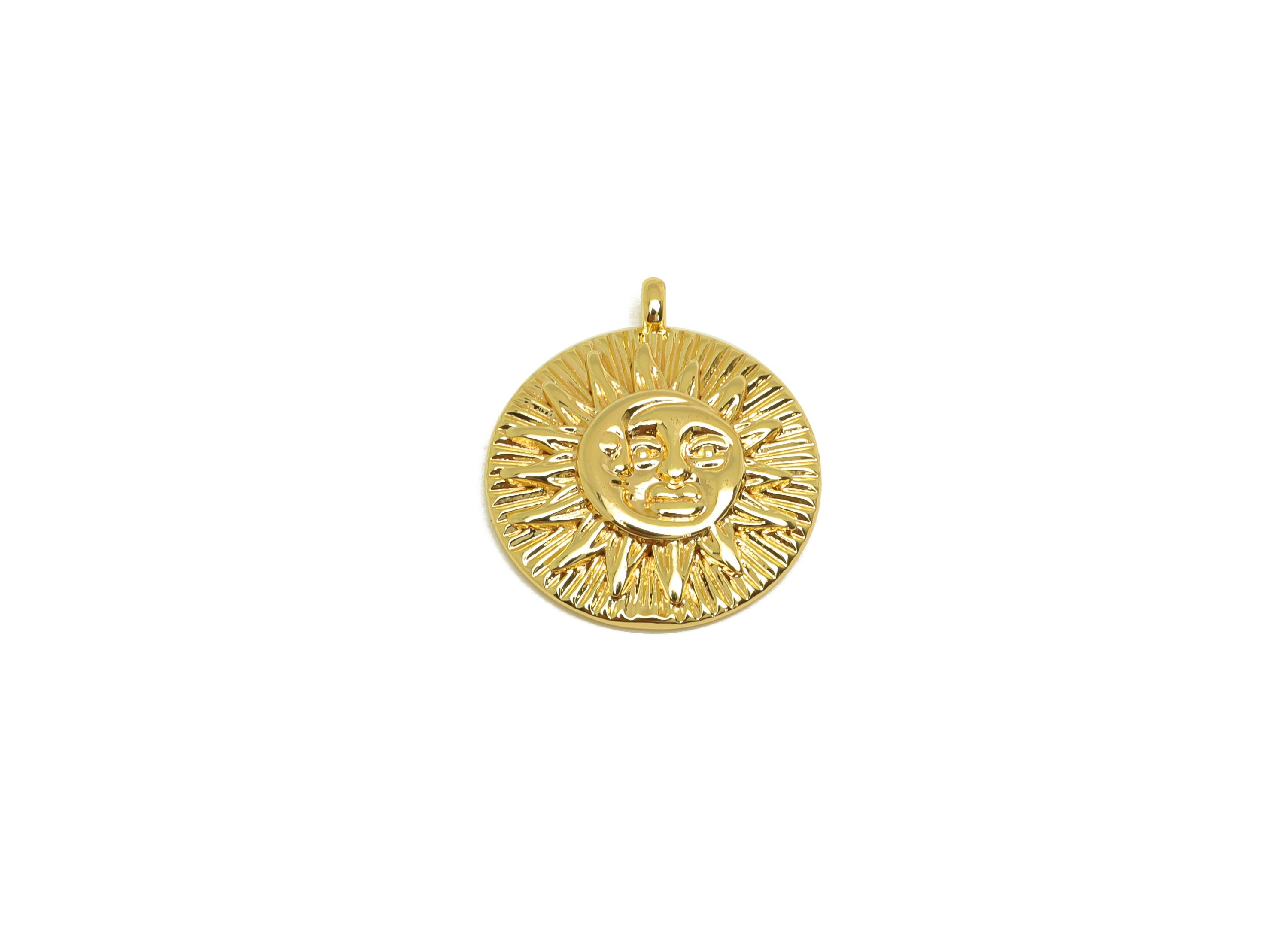 Brass Crescent Earring Charm - Brass Textured Sun Face Earring Charms - Textured Sunshine Pendant - 18K Real Gold Plating -16x14x2mm-RGP6784 - DOMEDBAZAAR