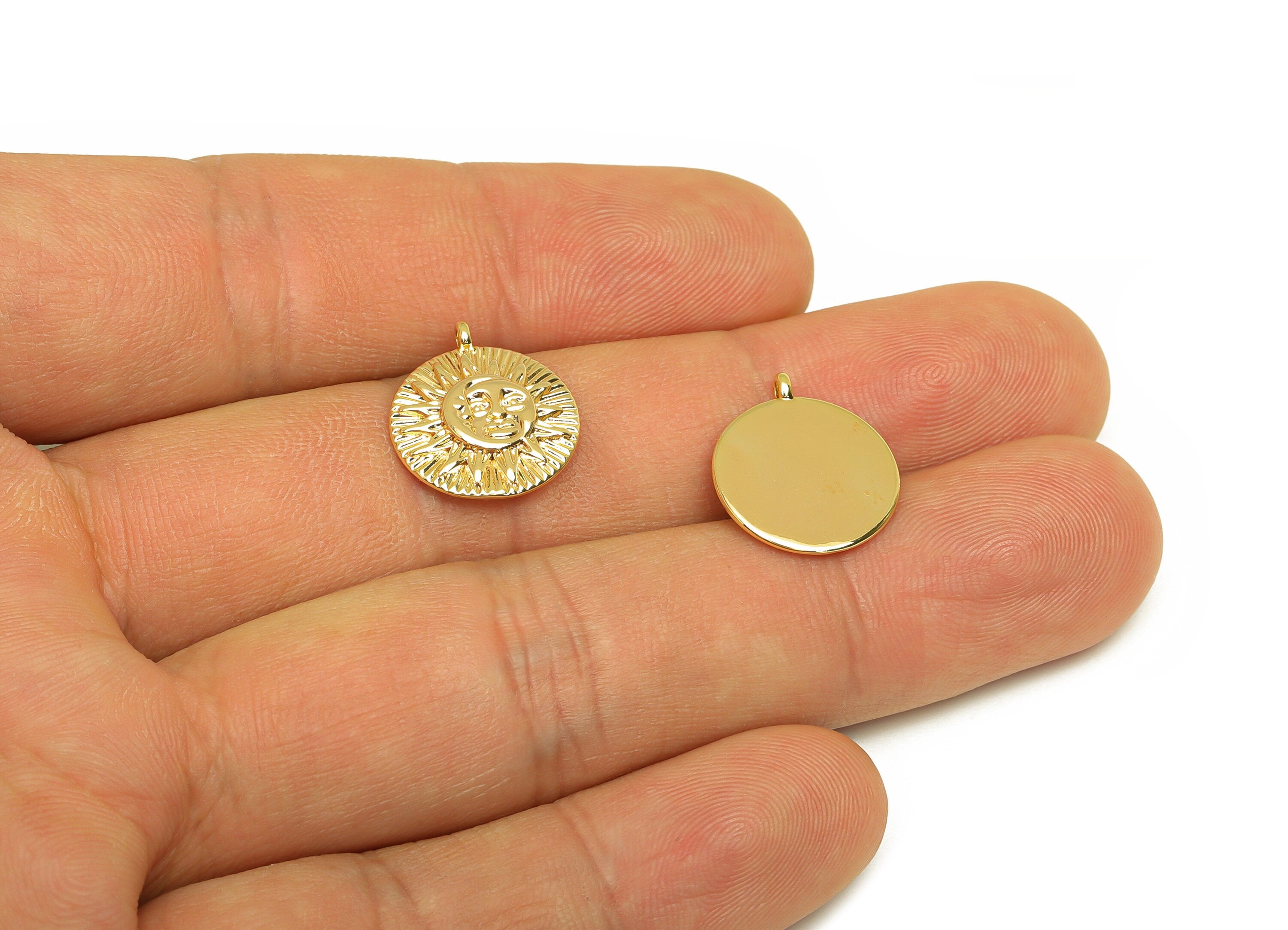Brass Crescent Earring Charm - Brass Textured Sun Face Earring Charms - Textured Sunshine Pendant - 18K Real Gold Plating -16x14x2mm-RGP6784 - DOMEDBAZAAR
