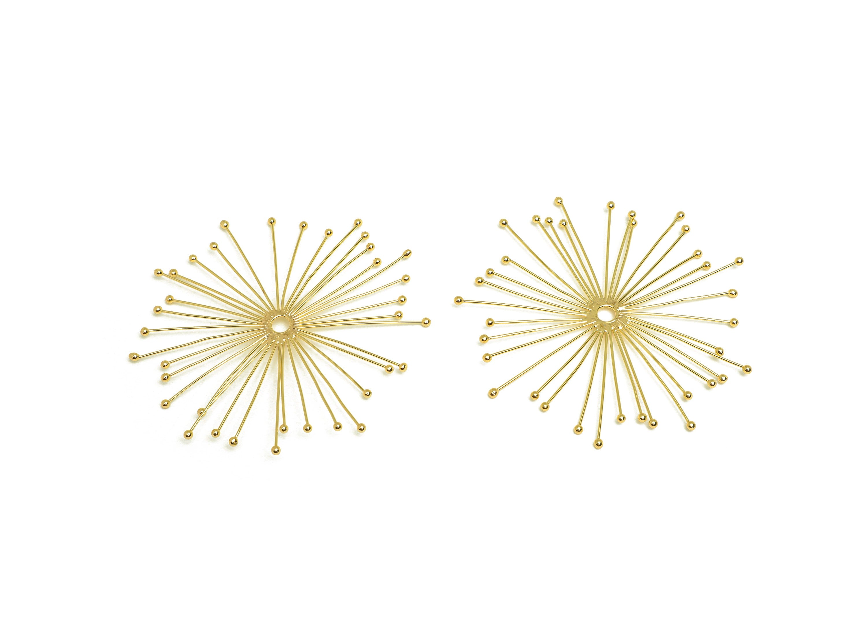 Brass Flower Earring Charm - Brass Dandelion Earring Charms - Brass Needle Plants Pendant - 18K Real Gold Plating - 67x63x1mm - RGP6800 - DOMEDBAZAAR
