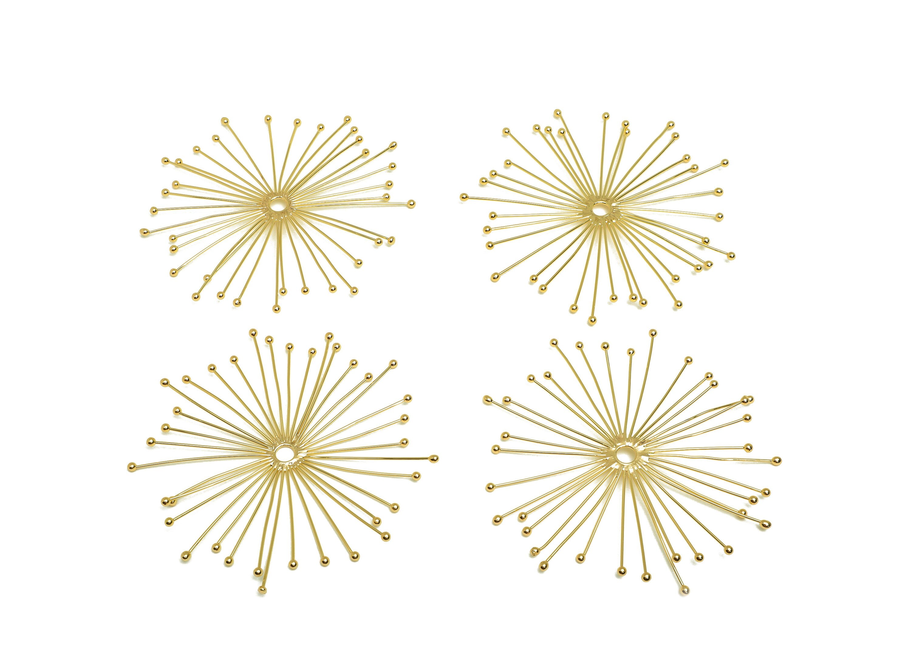 Brass Flower Earring Charm - Brass Dandelion Earring Charms - Brass Needle Plants Pendant - 18K Real Gold Plating - 67x63x1mm - RGP6800 - DOMEDBAZAAR