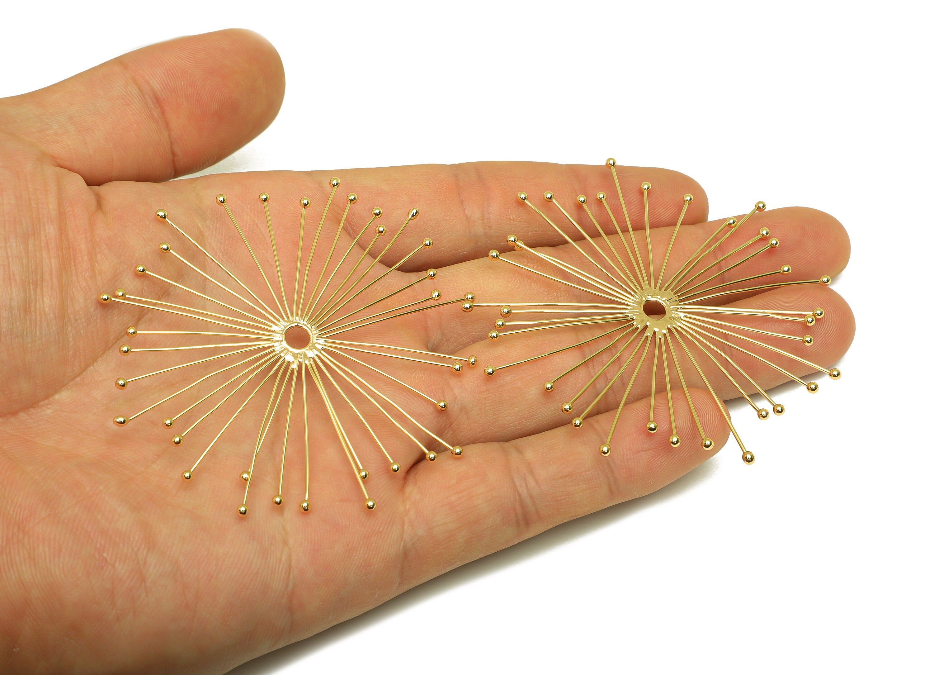 Brass Flower Earring Charm - Brass Dandelion Earring Charms - Brass Needle Plants Pendant - 18K Real Gold Plating - 67x63x1mm - RGP6800 - DOMEDBAZAAR
