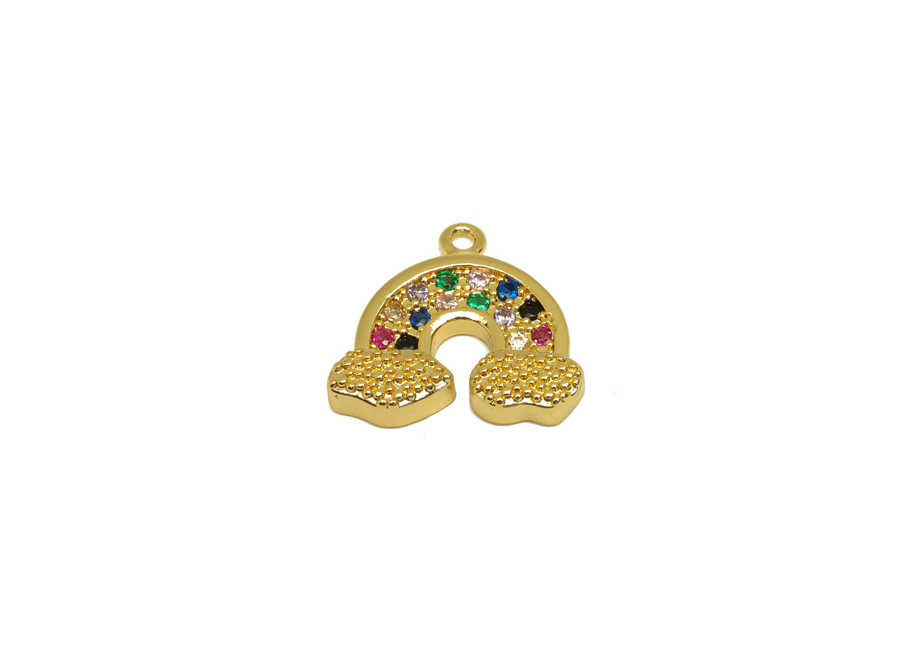 Brass CZ Clouds Earring Charm - Brass Rainbow Cubic Zircon Charm - Clouds Earring Charm - 18K Real Gold Plating - 12.93x14.3x2mm - RGP7092 - DOMEDBAZAAR