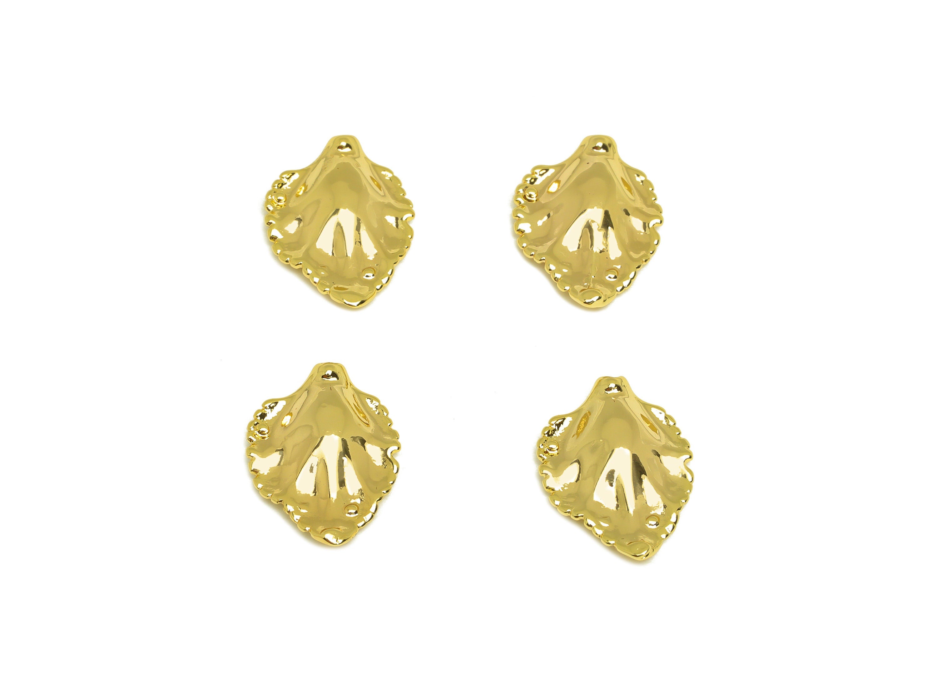 Brass Leaf Earring Charm - Brass Wavy Leaf Earring Charm For Pearl - Brass Leaf Pendant - 18K Real Gold Plating - 16.52x11x2.9mm - RGP6797 - DOMEDBAZAAR