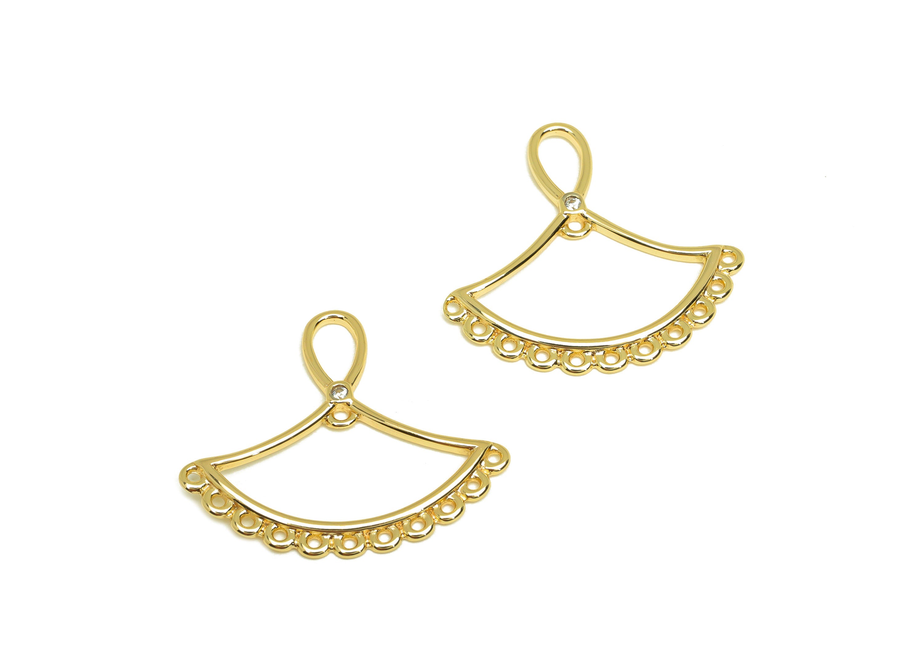 Brass Fan Earring Charm - Brass Teardrop Earring Charm For Tassel - Cubic Zircon Earring Charm - 18K Real Gold Plating - 24x28x1mm - RGP6779 - DOMEDBAZAAR