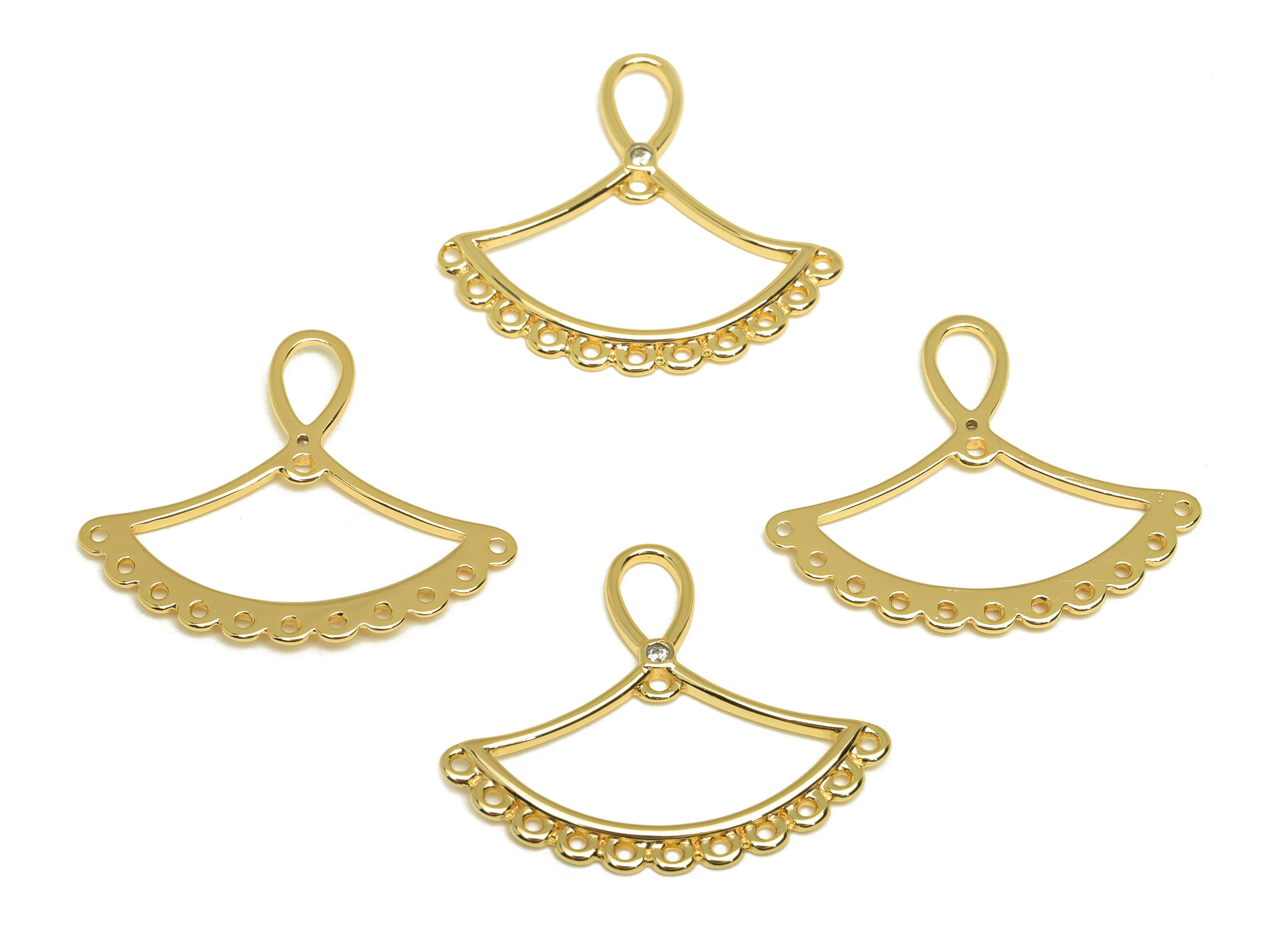 Brass Fan Earring Charm - Brass Teardrop Earring Charm For Tassel - Cubic Zircon Earring Charm - 18K Real Gold Plating - 24x28x1mm - RGP6779 - DOMEDBAZAAR