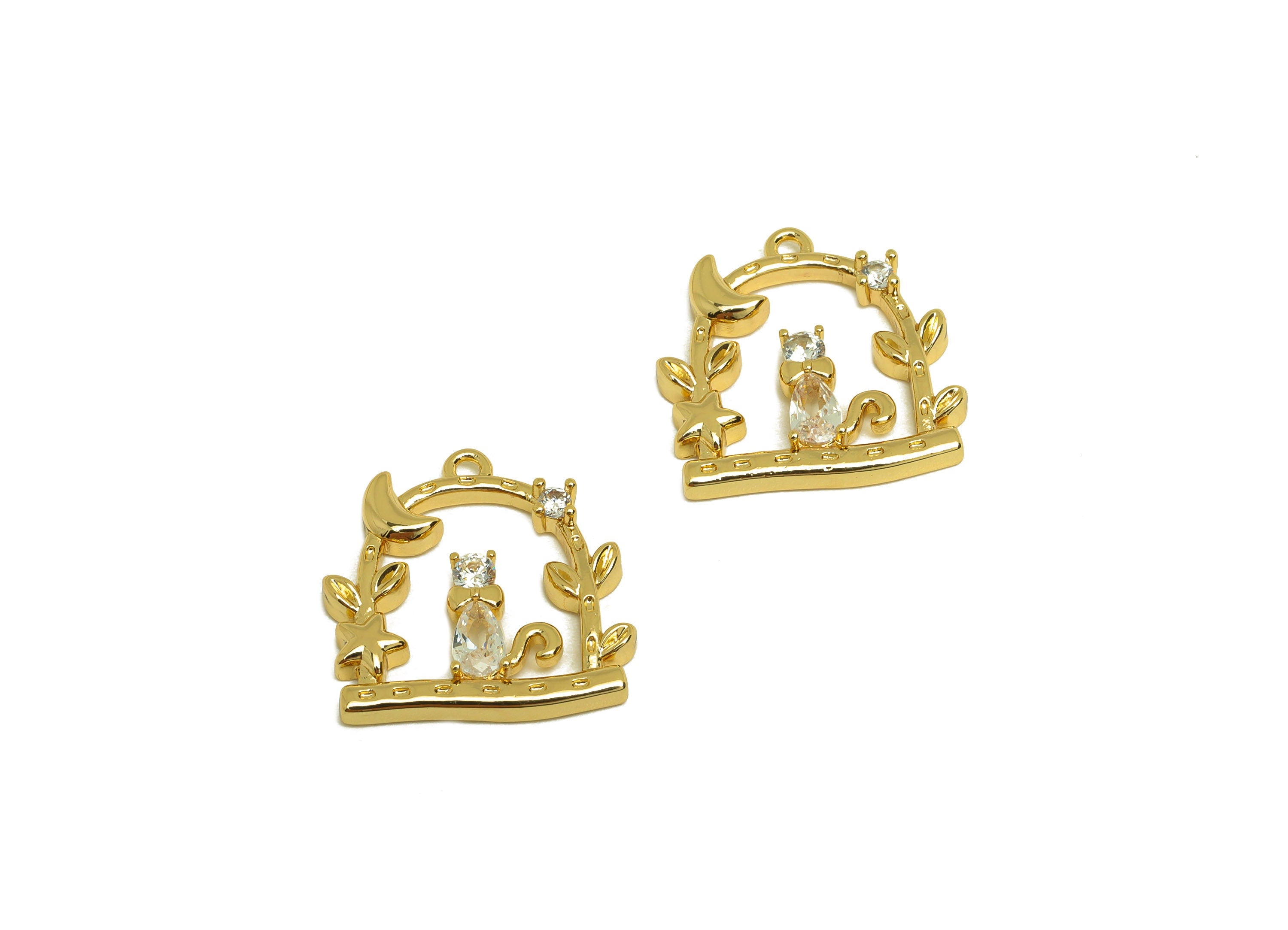 Brass Squirrel Earring Charm - Brass Teardrop Earring Charm - Garden Cubic Zircon Earring Charm - 18K Real Gold Plating - 18x17x2mm -RGP6833 - DOMEDBAZAAR