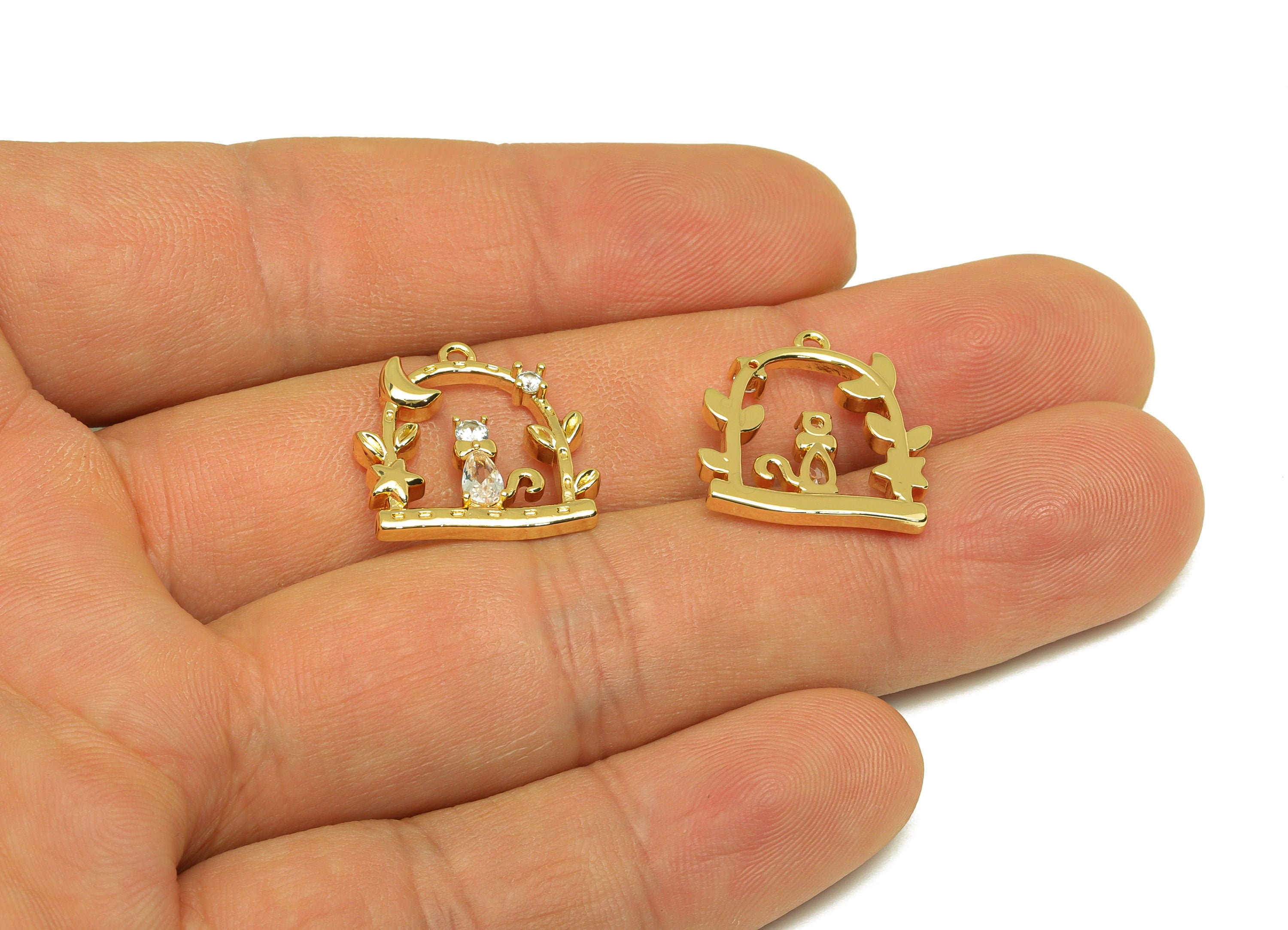 Brass Squirrel Earring Charm - Brass Teardrop Earring Charm - Garden Cubic Zircon Earring Charm - 18K Real Gold Plating - 18x17x2mm -RGP6833 - DOMEDBAZAAR