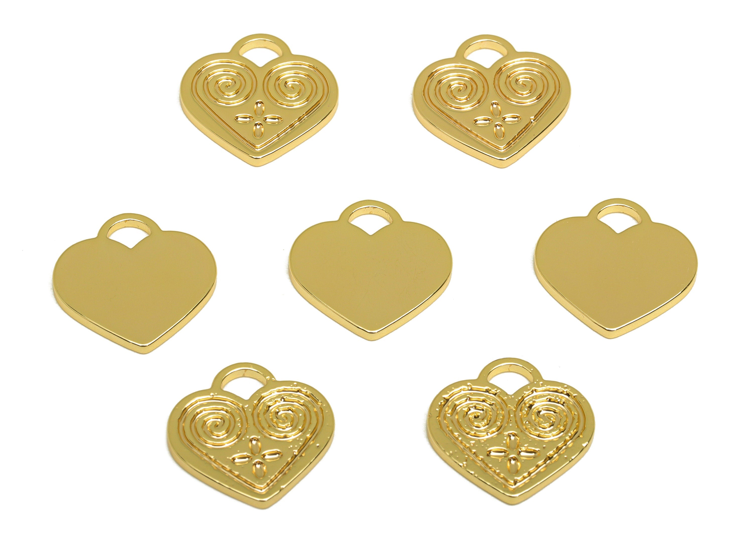 Brass Heart Earring Charm - Brass Pattern Earring Charm - Brass Snail Heart Pendant - 18K Real Gold Plating - 15x15x1.4mm - RGP6789 - DOMEDBAZAAR