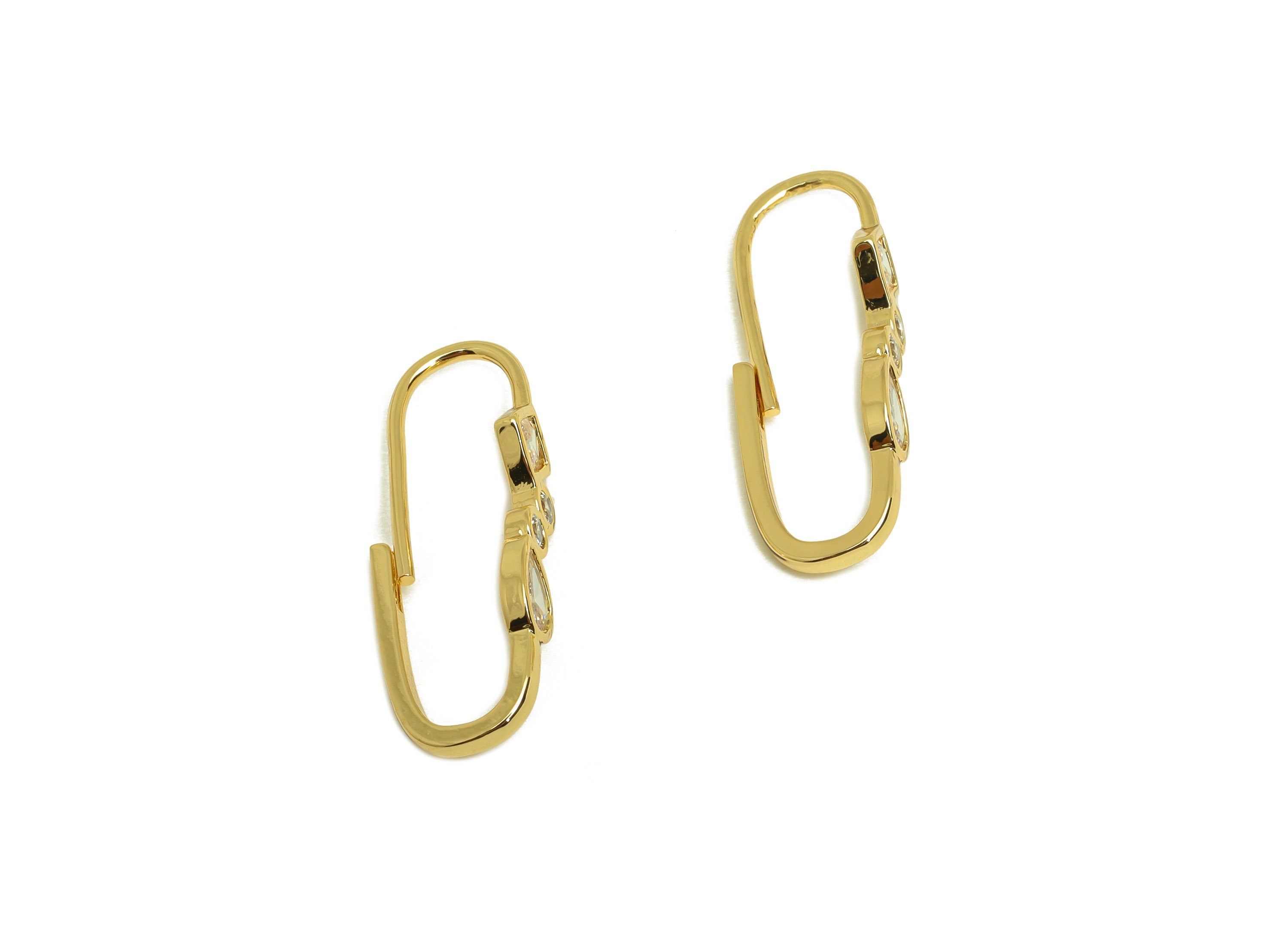 Brass CZ Teardrop Hoop Earring - Brass Round Zircon Clasp Hoop Earring - Geometry Clasp Hoop - 18K Real Gold Plating - 26x9x4.93mm - RGP6823 - DOMEDBAZAAR