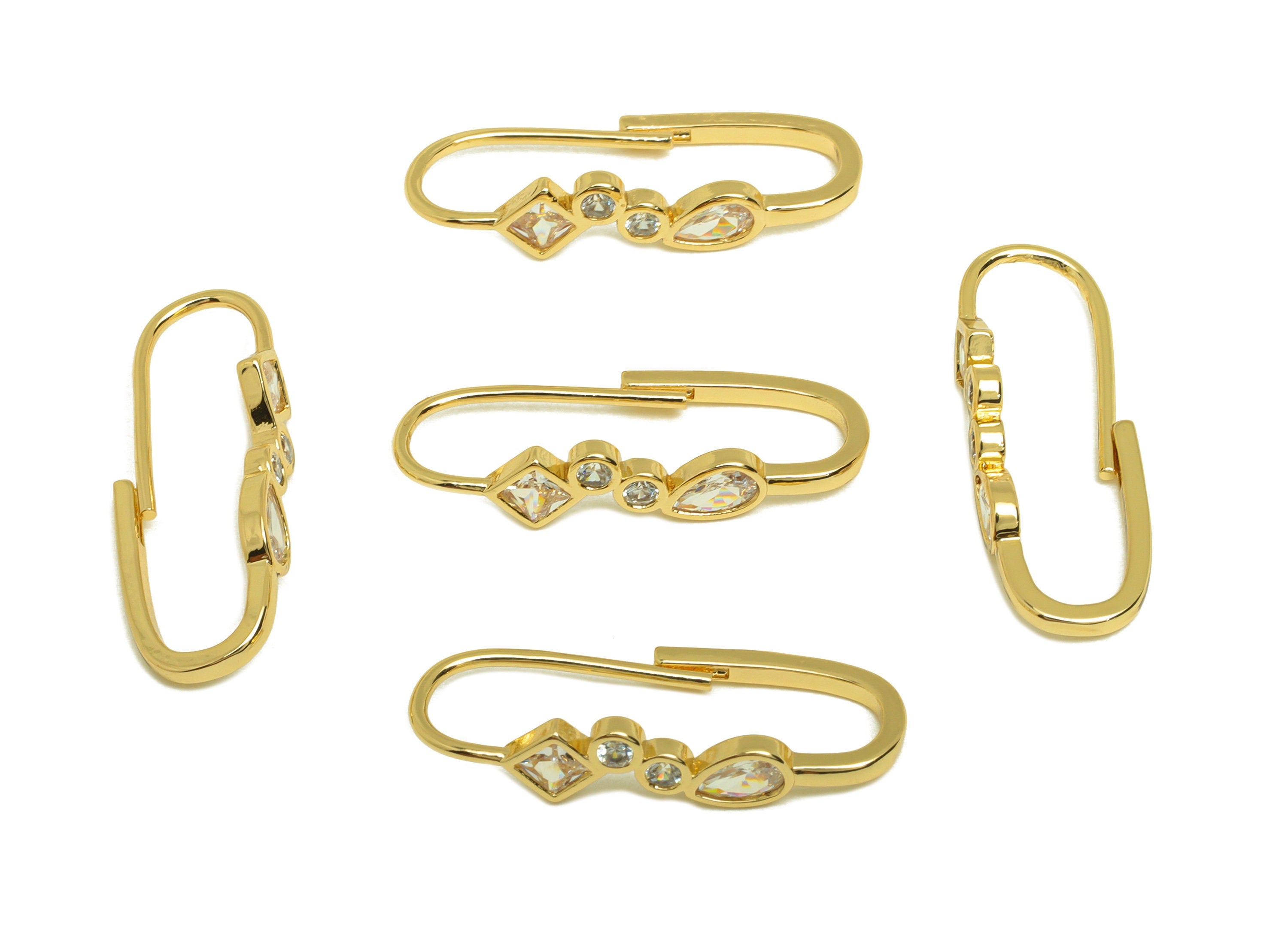Brass CZ Teardrop Hoop Earring - Brass Round Zircon Clasp Hoop Earring - Geometry Clasp Hoop - 18K Real Gold Plating - 26x9x4.93mm - RGP6823 - DOMEDBAZAAR