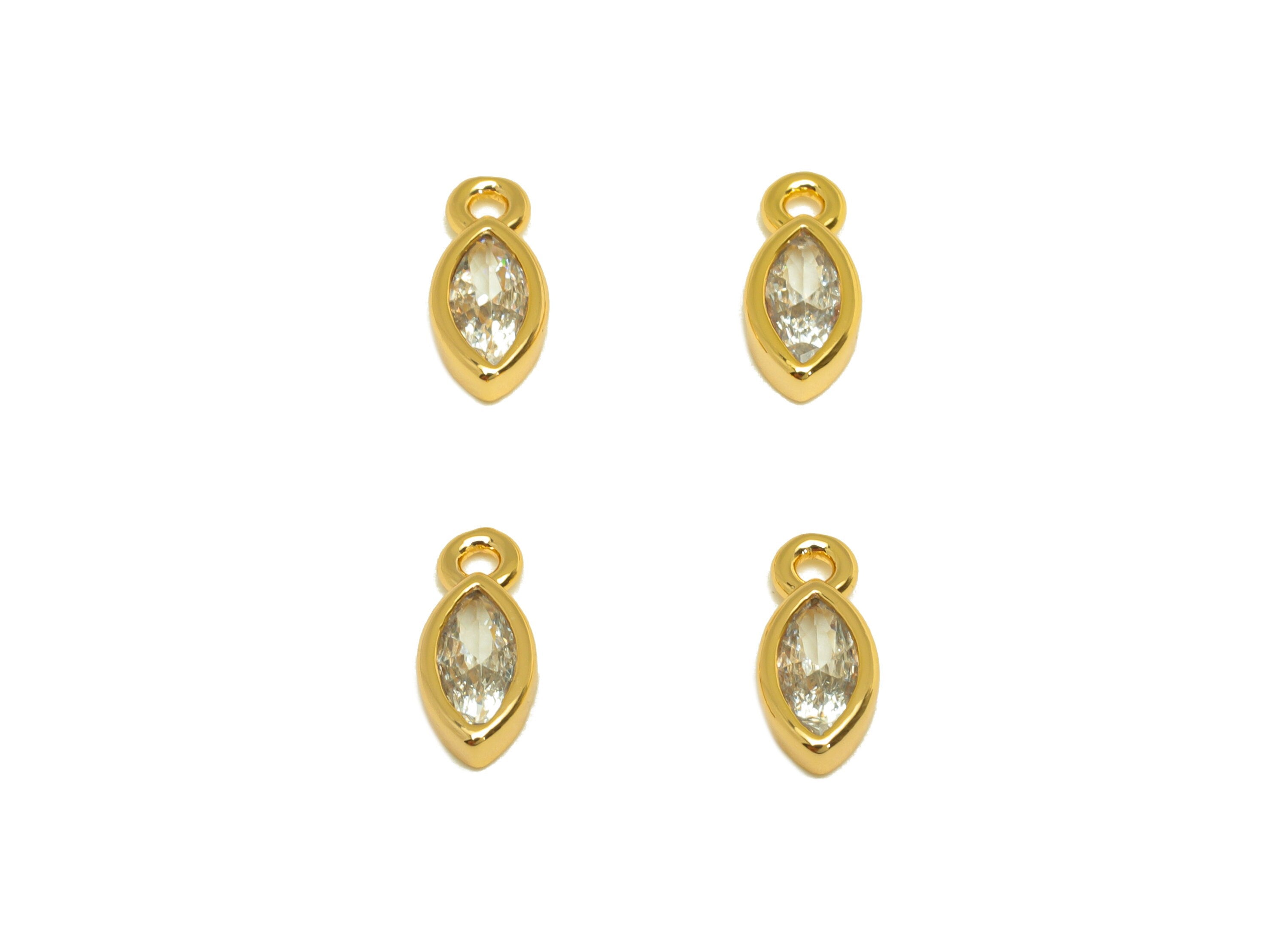 Brass CZ Marquise Earring Charm - Brass Geometry Cubic Zircon Charm - CZ Earring Charm - 18K Real Gold Plating - 9.28x4.33x1.87mm - RGP7106 - DOMEDBAZAAR