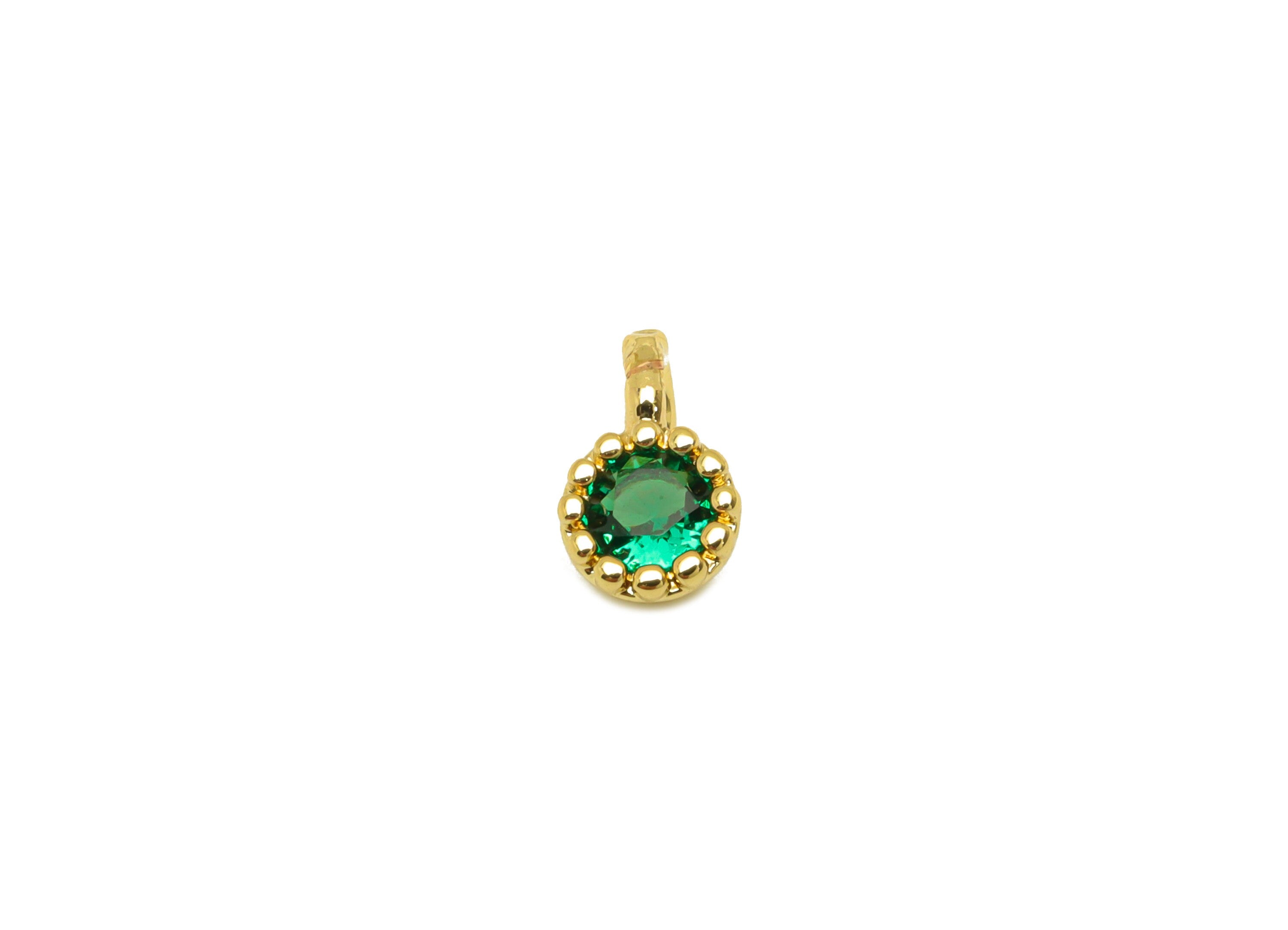 Brass CZ Green Earring Charm - Brass Round Cubic Zircon Charm - Mini Earring Charm - 18K Real Gold Plating - 7x4.23x2.6mm - RGP7108 - DOMEDBAZAAR