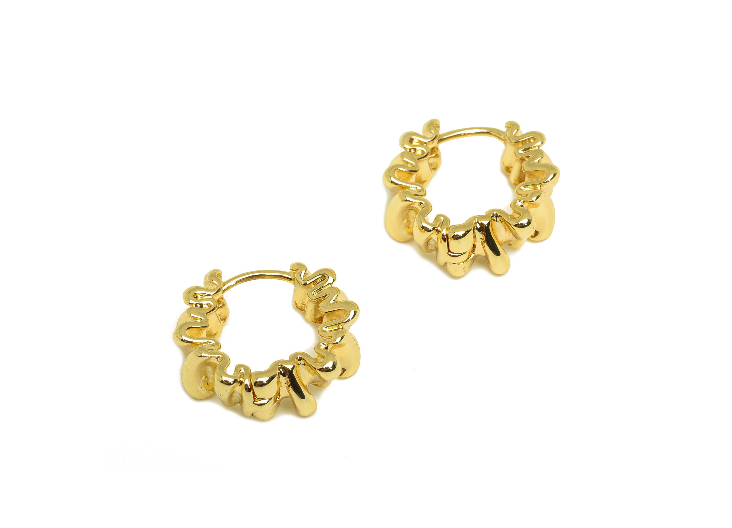 Brass Wrinkles Hoop Earring - Brass Wavy Hoop Wire Earring Clasp - Twisted Huggie Hoop Earring - 18K Real Gold Plating - 16x16x6mm - RGP6811 - DOMEDBAZAAR
