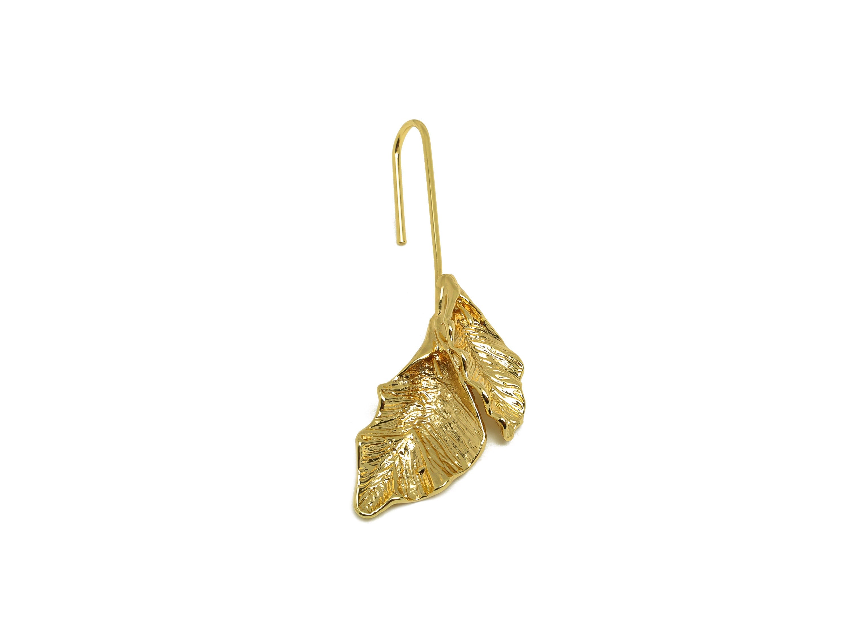 Brass Wire Leafs Earring - Brass Leaf Earring Wires For Peral - Brass Botanical Ear Hooks - 18K Real Gold Plating - 50x15x0.86mm - RGP6804 - DOMEDBAZAAR