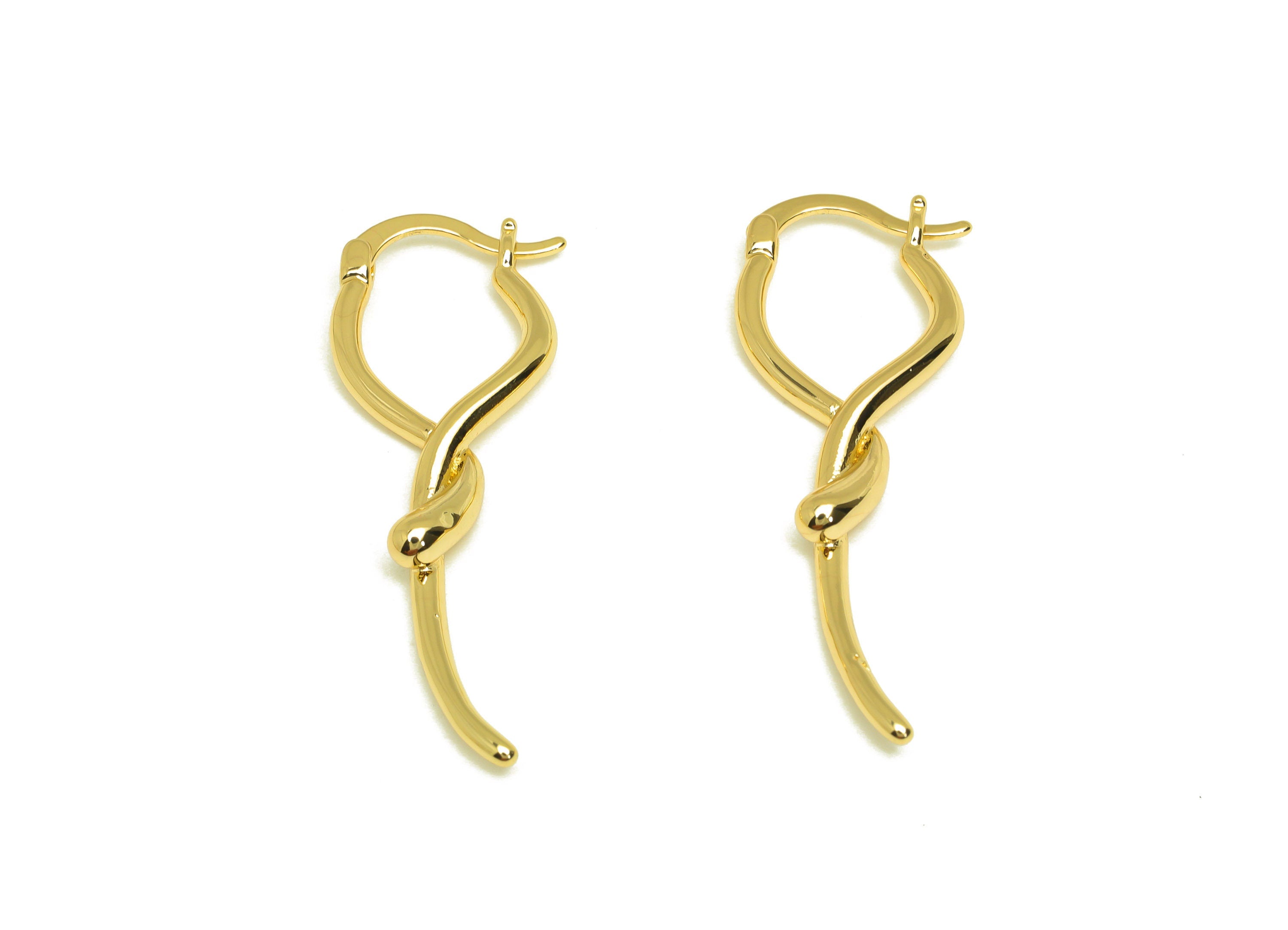 Brass Stick Hoop Earring - Brass Long Bar Hinged Lock Earring - Brass Twisted Hoop Earring - 18K Real Gold Plating - 43x14x1.93mm- RGP6825 - DOMEDBAZAAR