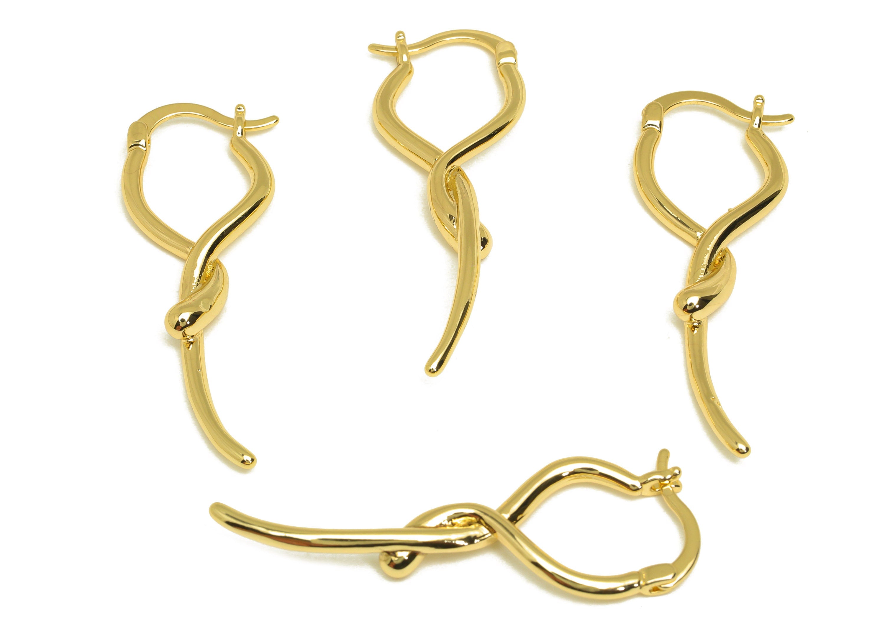 Brass Stick Hoop Earring - Brass Long Bar Hinged Lock Earring - Brass Twisted Hoop Earring - 18K Real Gold Plating - 43x14x1.93mm- RGP6825 - DOMEDBAZAAR