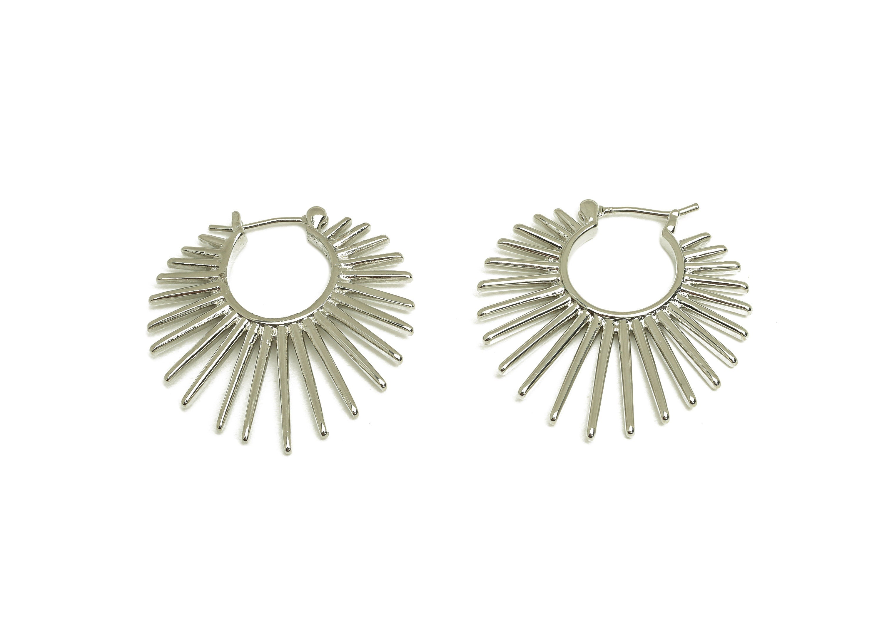Brass Sun Hoop Earring - Brass Sunshine Hinged Lock Earring - Brass Stick Hoop Earring - 18K Real White Plating - 43x14x1.93mm- RGP6806 - DOMEDBAZAAR