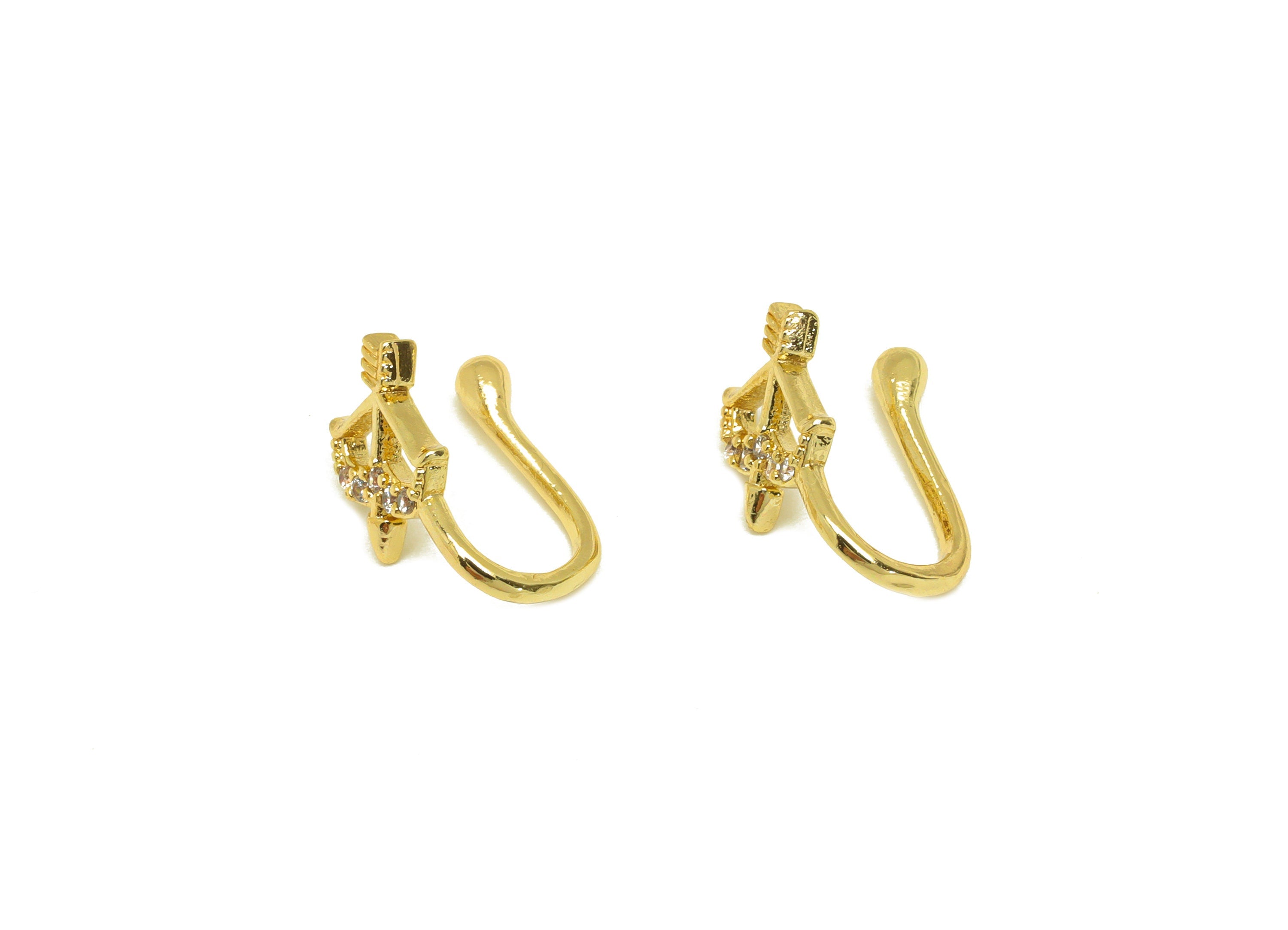 Brass Cuff Earring - Brass Bow Arrow Wire Hook Earring - Zircon Arrow Nose Clip - Cuff Earring - 18K Real Gold Plating - 11x6x6mm - RGP7110 - DOMEDBAZAAR