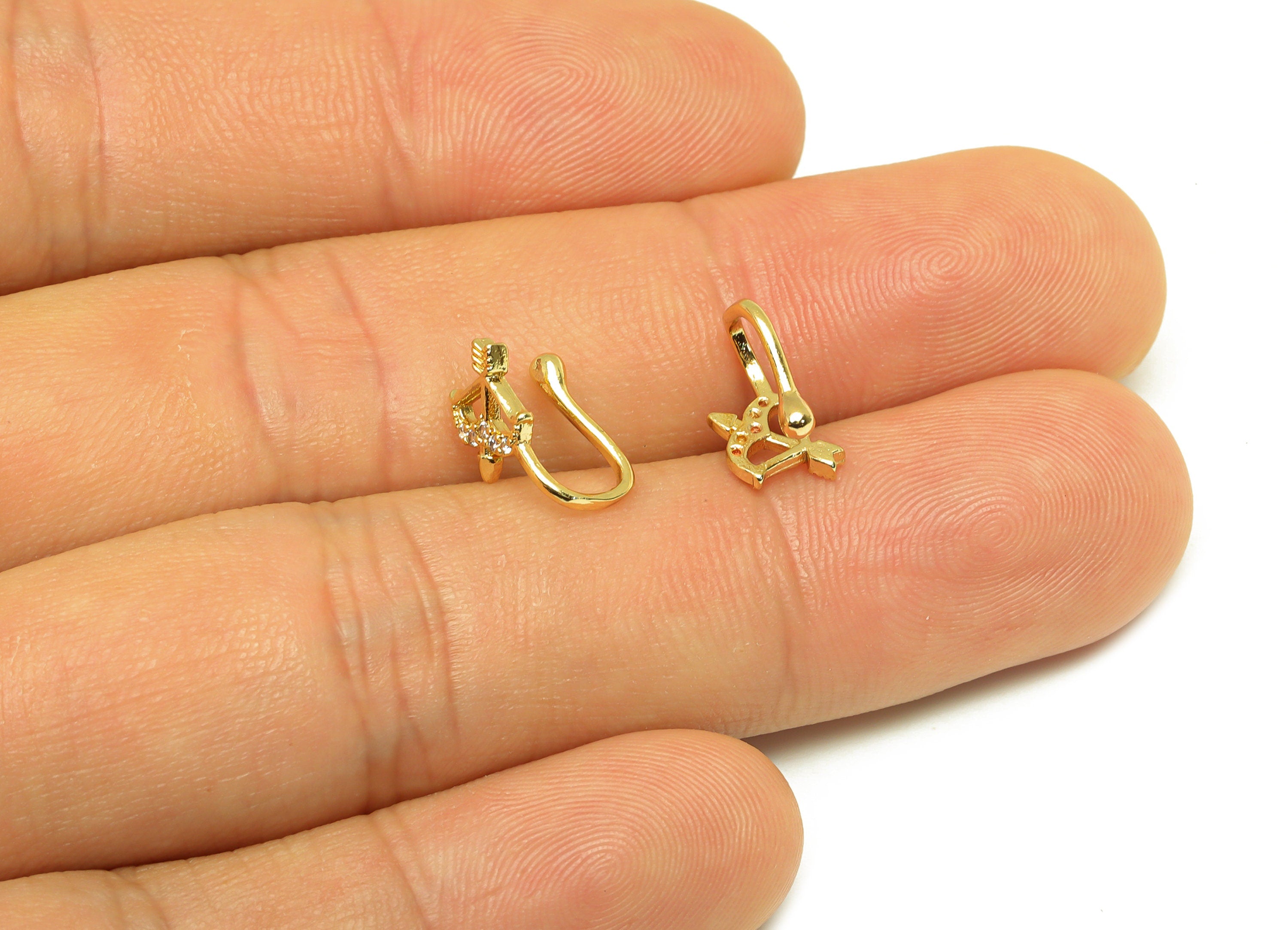 Brass Cuff Earring - Brass Bow Arrow Wire Hook Earring - Zircon Arrow Nose Clip - Cuff Earring - 18K Real Gold Plating - 11x6x6mm - RGP7110 - DOMEDBAZAAR