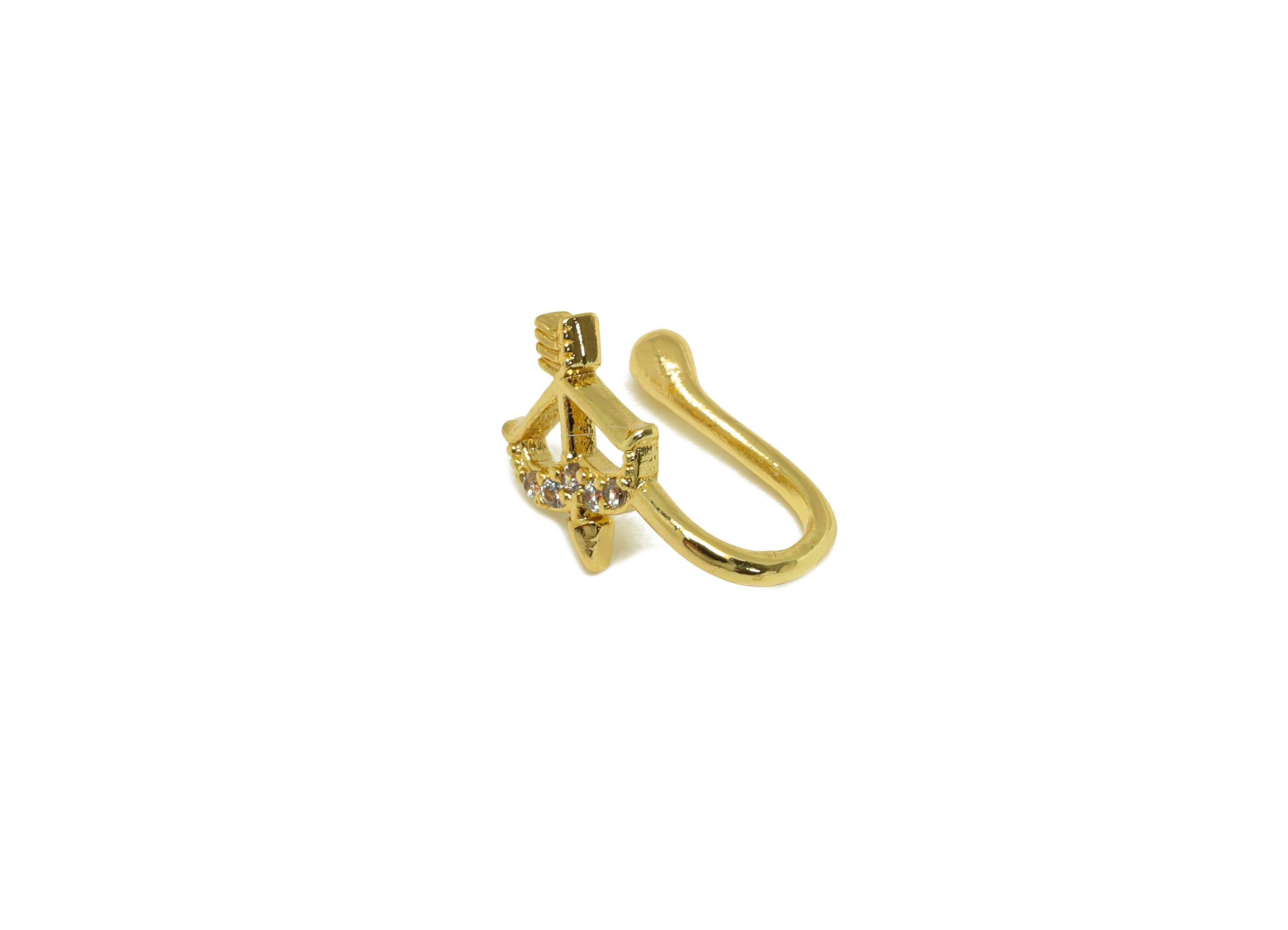 Brass Cuff Earring - Brass Bow Arrow Wire Hook Earring - Zircon Arrow Nose Clip - Cuff Earring - 18K Real Gold Plating - 11x6x6mm - RGP7110 - DOMEDBAZAAR