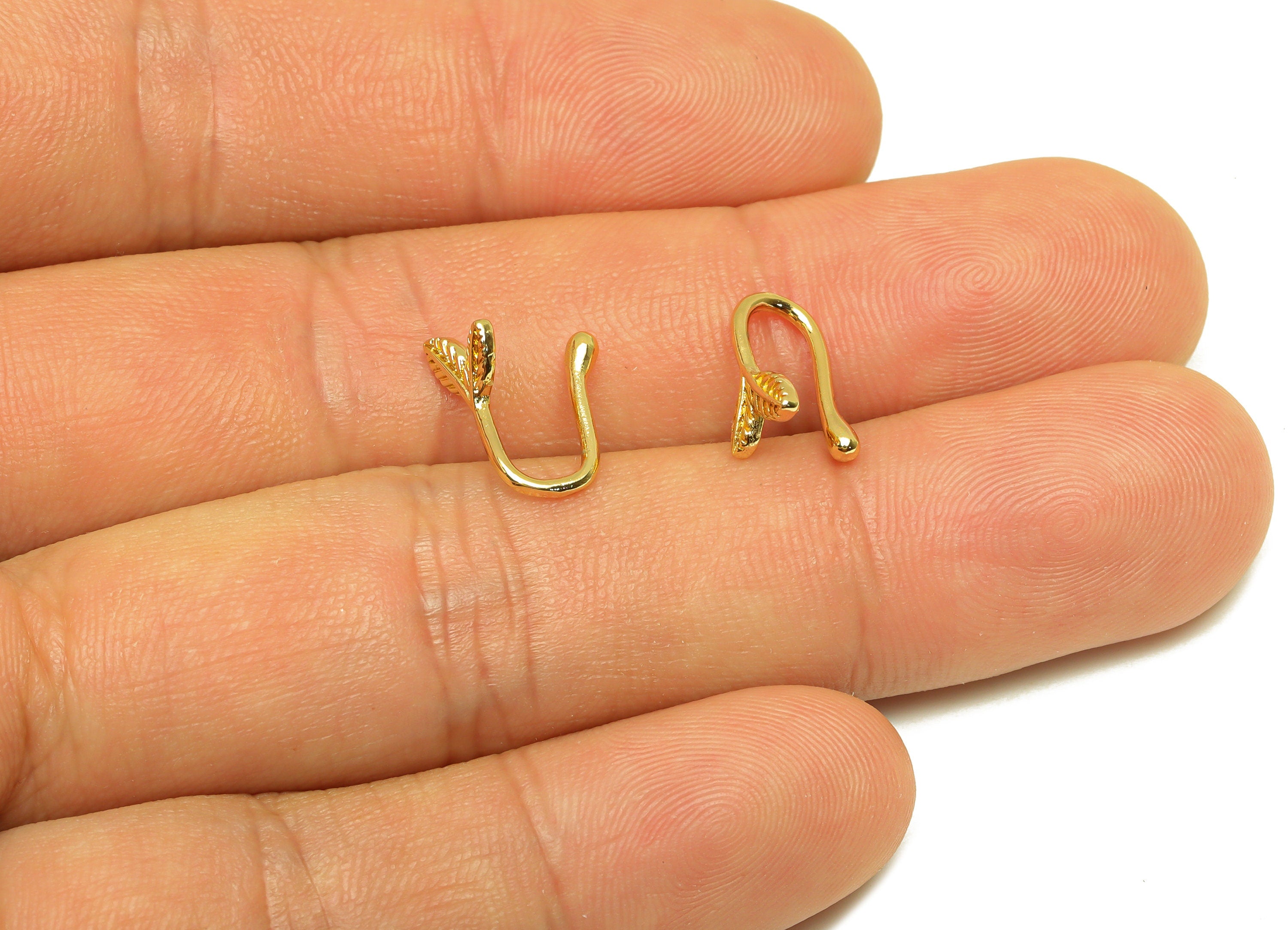 Brass Cuff Earring - Brass Leaf Wire Hook Earring - Botanical Nose Clip - Brass Cuff Earring - 18K Real Gold Plating - 12.97x4x6mm - RGP7115 - DOMEDBAZAAR