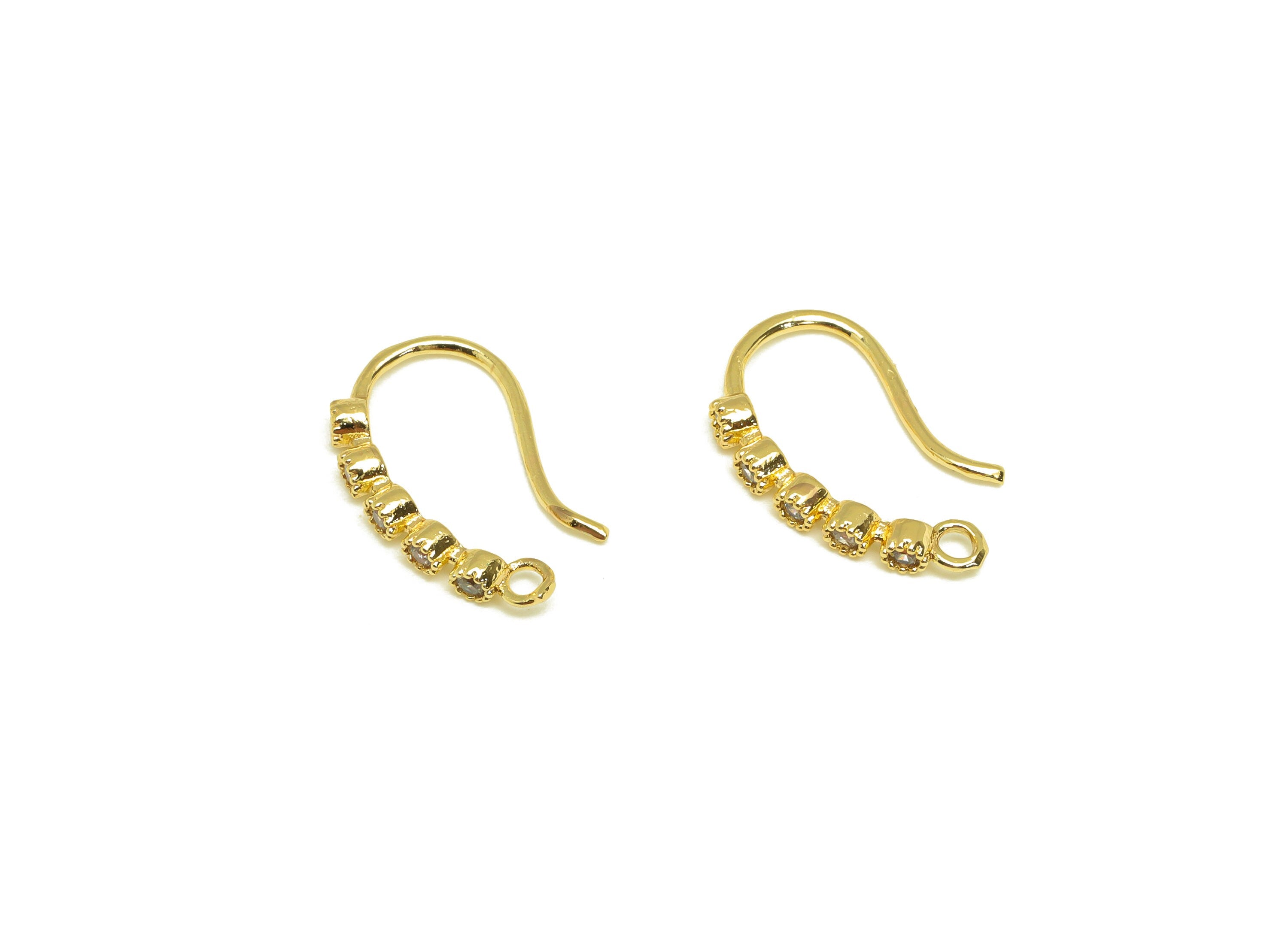 Brass Cuff Earring - Brass Long Bead Wire Hook Earring - Zircon Nose Clip With Loop - Cuff Earring - 18K Real Gold Plating-16x10x2mm-RGP7117 - DOMEDBAZAAR