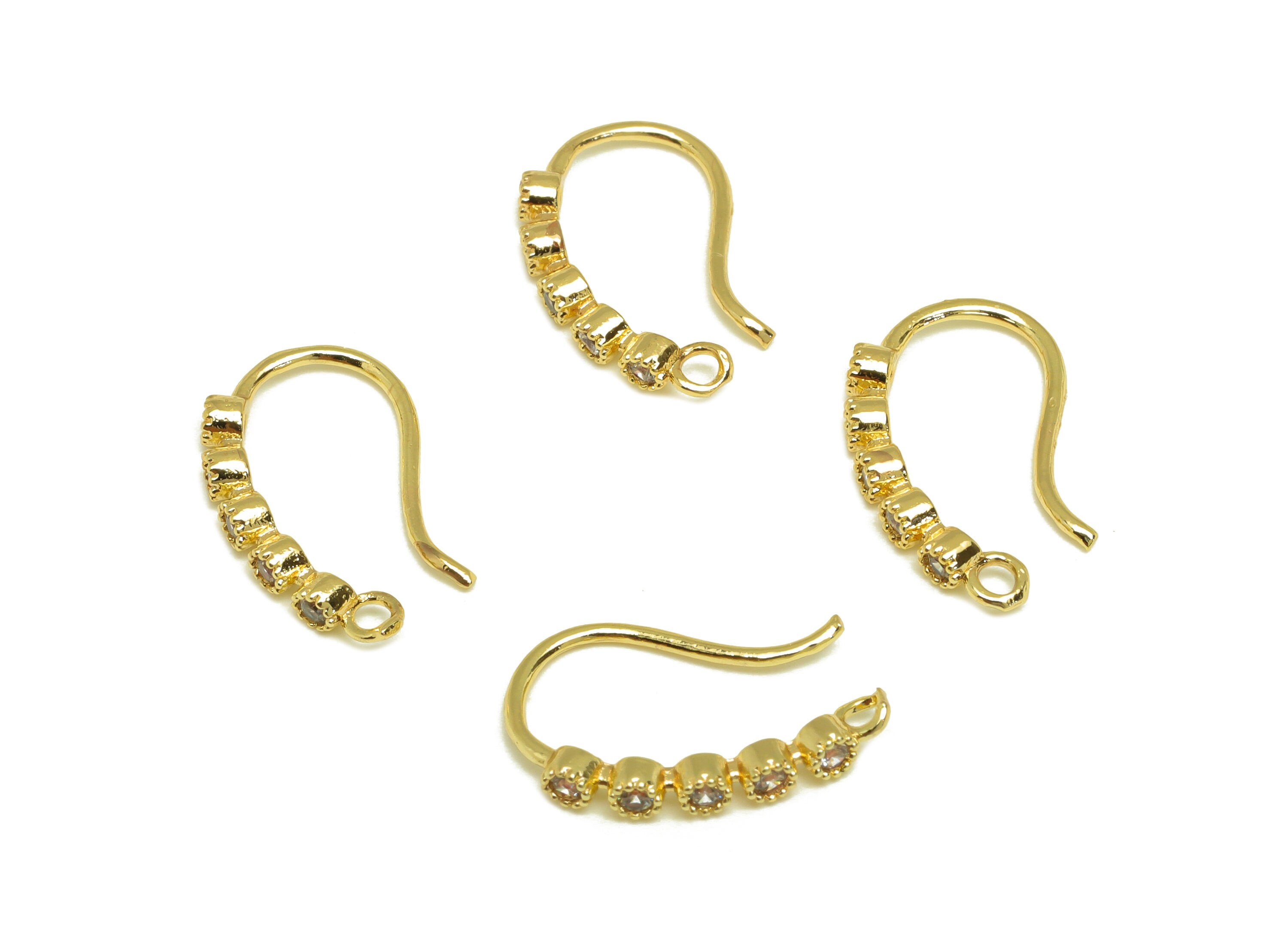 Brass Cuff Earring - Brass Long Bead Wire Hook Earring - Zircon Nose Clip With Loop - Cuff Earring - 18K Real Gold Plating-16x10x2mm-RGP7117 - DOMEDBAZAAR