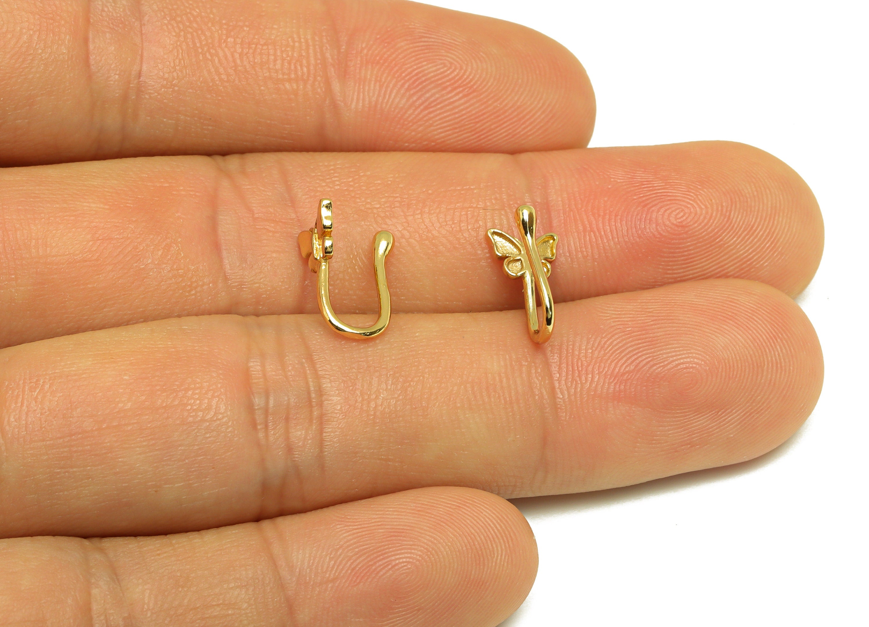 Brass Cuff Earring - Brass Butterfly Wire Hook Earring - Inset Nose Clip - Brass Cuff Earring - 18K Real Gold Plating - 12x6x7mm - RGP7013 - DOMEDBAZAAR