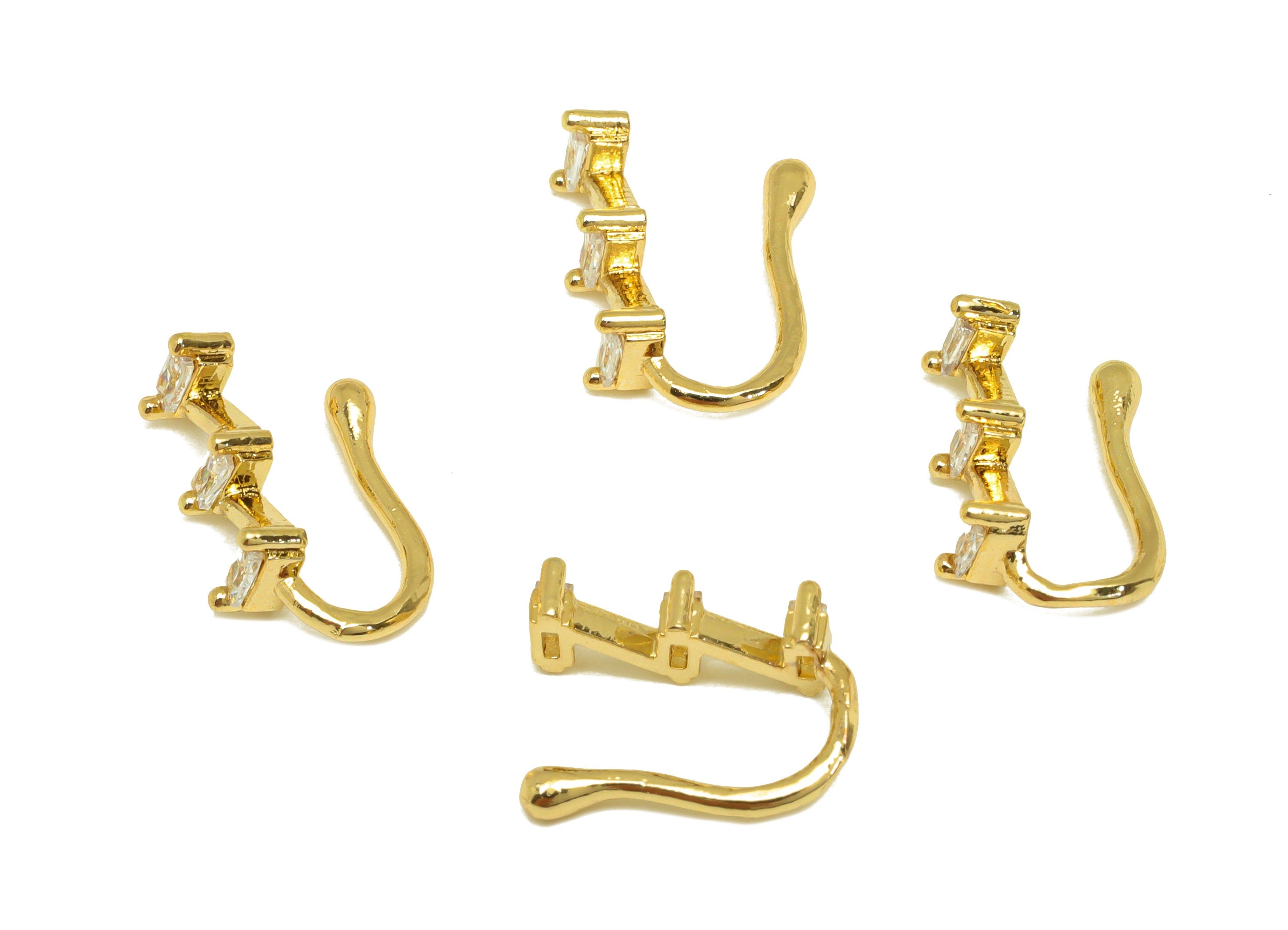 Brass Cuff Earring - Brass Zircon Rectangle Wire Hook Earring - Nose Clip - Brass Cuff Earring - 18K Real Gold Plating - 13x4x7mm - RGP7013 - DOMEDBAZAAR