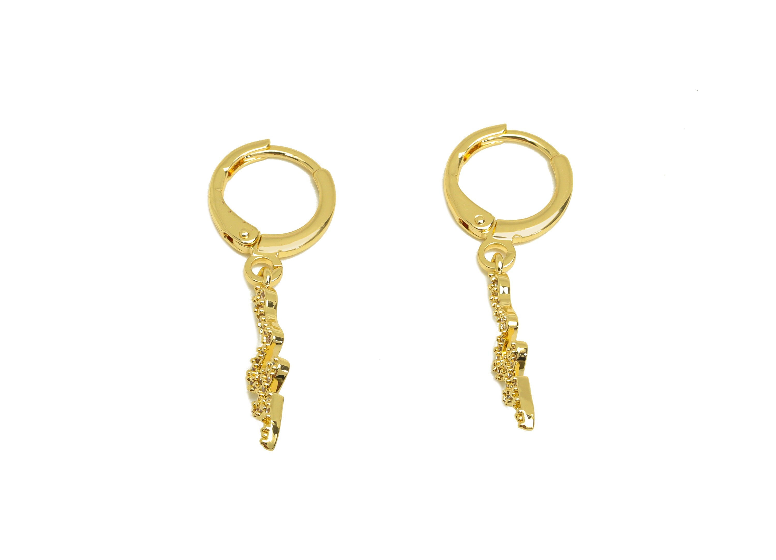 Brass CZ Hoop Earring - Brass Snake Lever Back Earring Hoop - Cubic Zircon Hoop Earring - 18K Real Gold Plating - 31x11.43x1.71mm -RGP6918 - DOMEDBAZAAR
