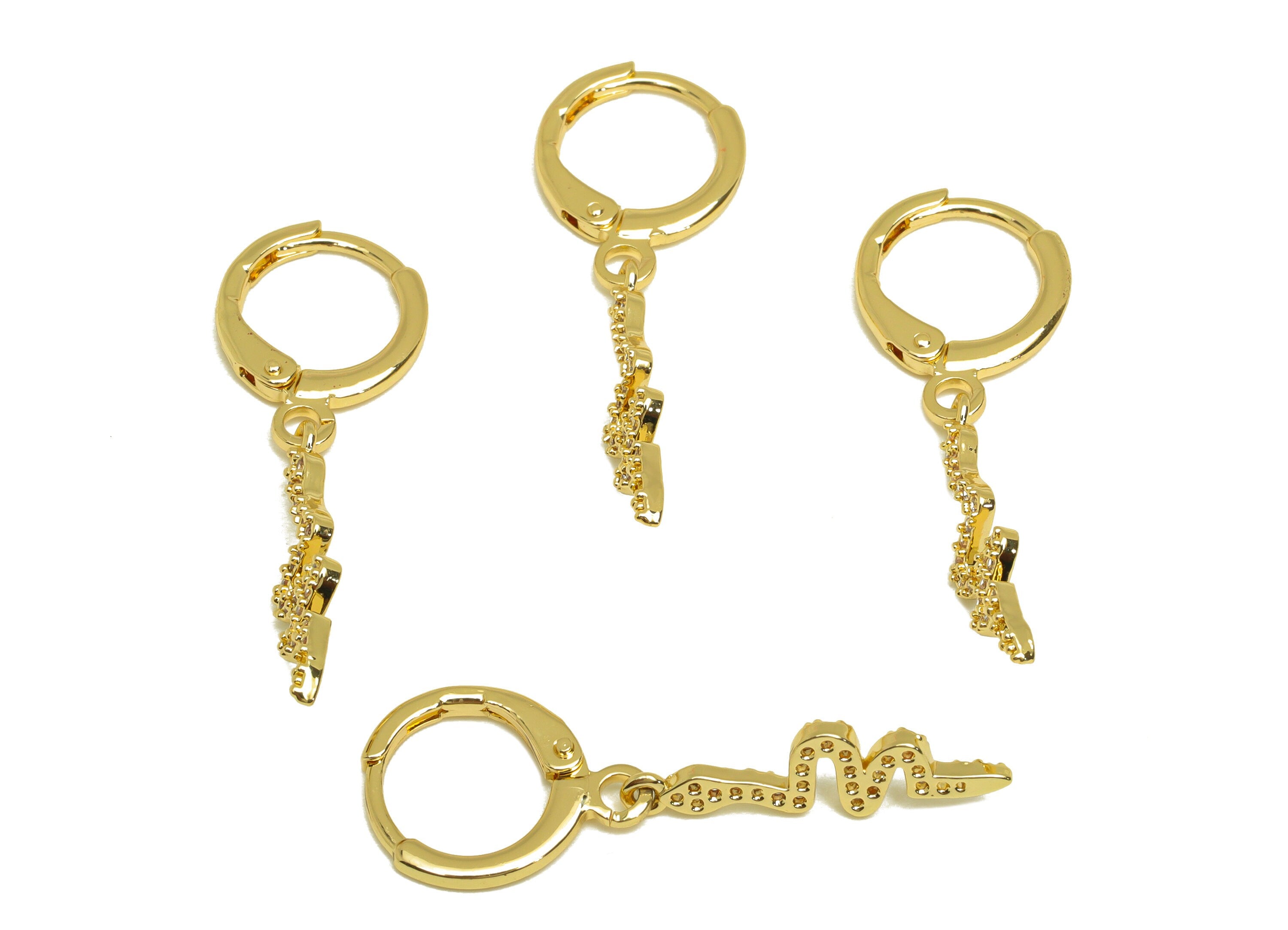 Brass CZ Hoop Earring - Brass Snake Lever Back Earring Hoop - Cubic Zircon Hoop Earring - 18K Real Gold Plating - 31x11.43x1.71mm -RGP6918 - DOMEDBAZAAR