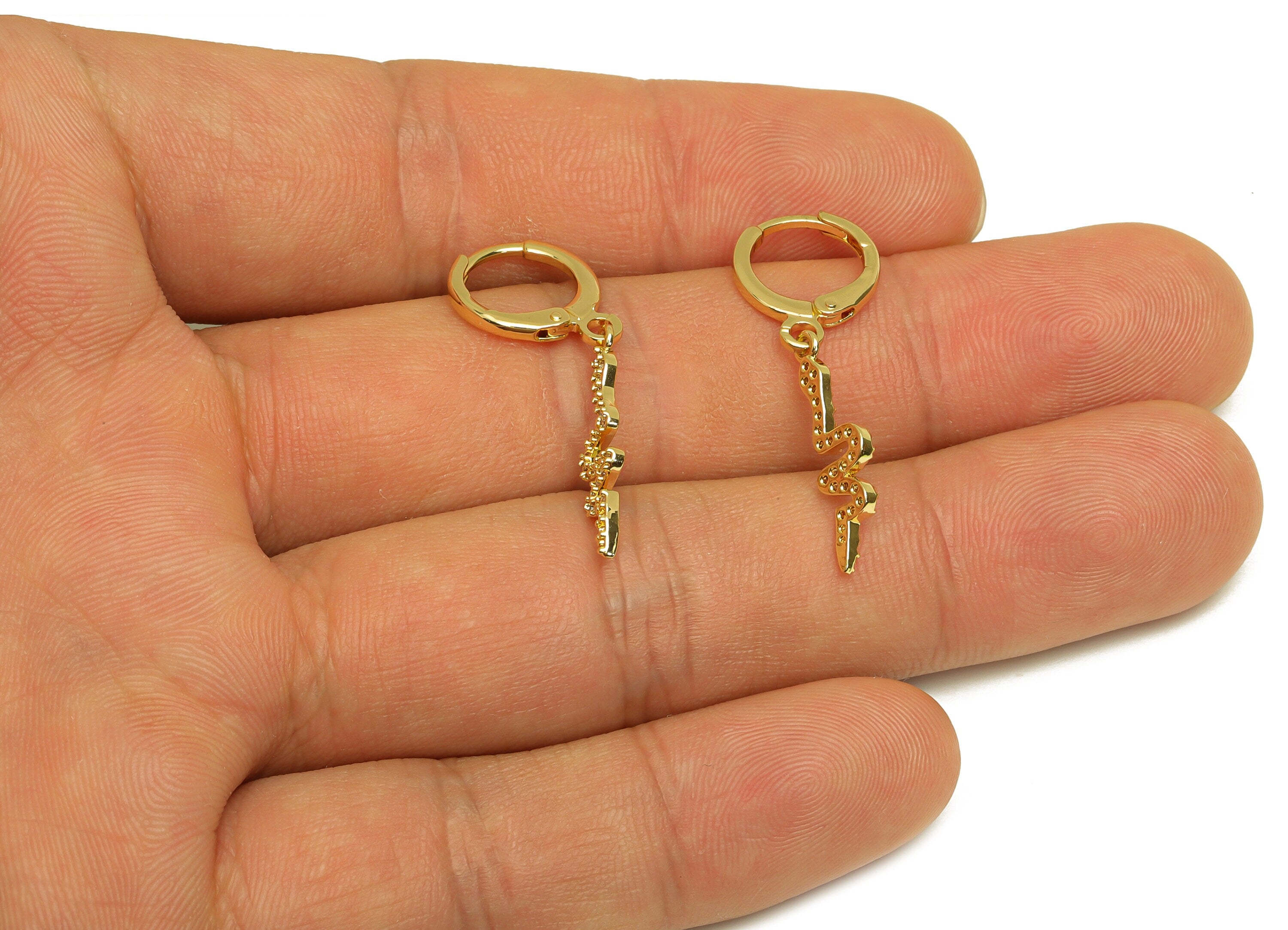 Brass CZ Hoop Earring - Brass Snake Lever Back Earring Hoop - Cubic Zircon Hoop Earring - 18K Real Gold Plating - 31x11.43x1.71mm -RGP6918 - DOMEDBAZAAR