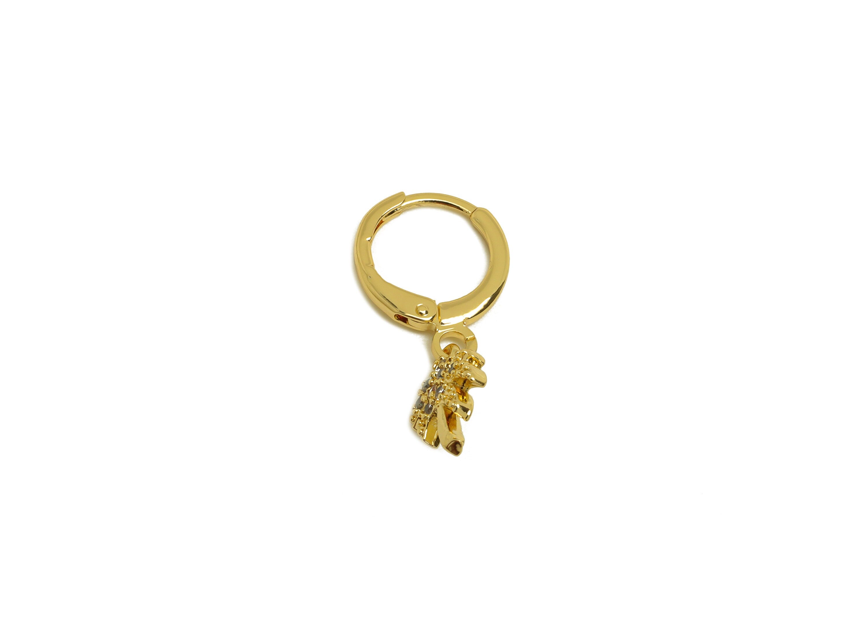 Brass Hoop Earring - Brass Coconut Tree Lever Back Earring Hoop - Cubic Zircon Hoop Earring - 18K Real Gold Plating - 22x11x1.3mm -RGP6950 - DOMEDBAZAAR